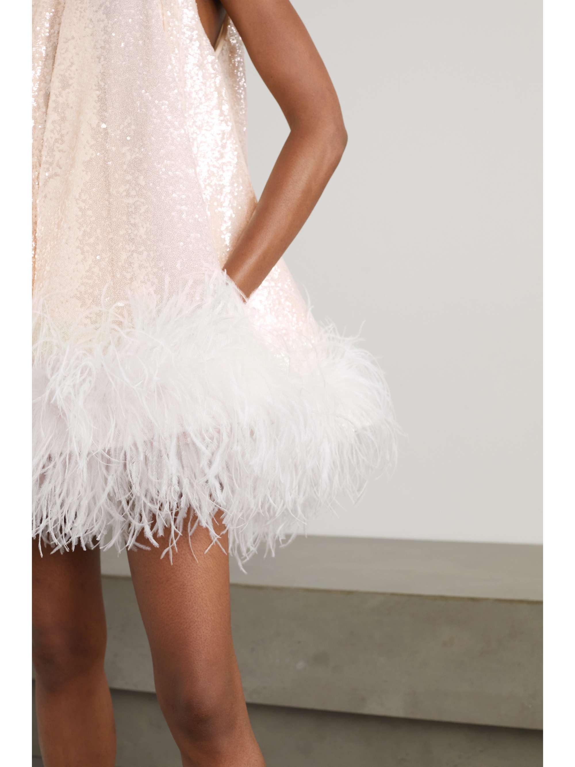 16ARLINGTON Cindy feather-trimmed sequined tulle mini dress