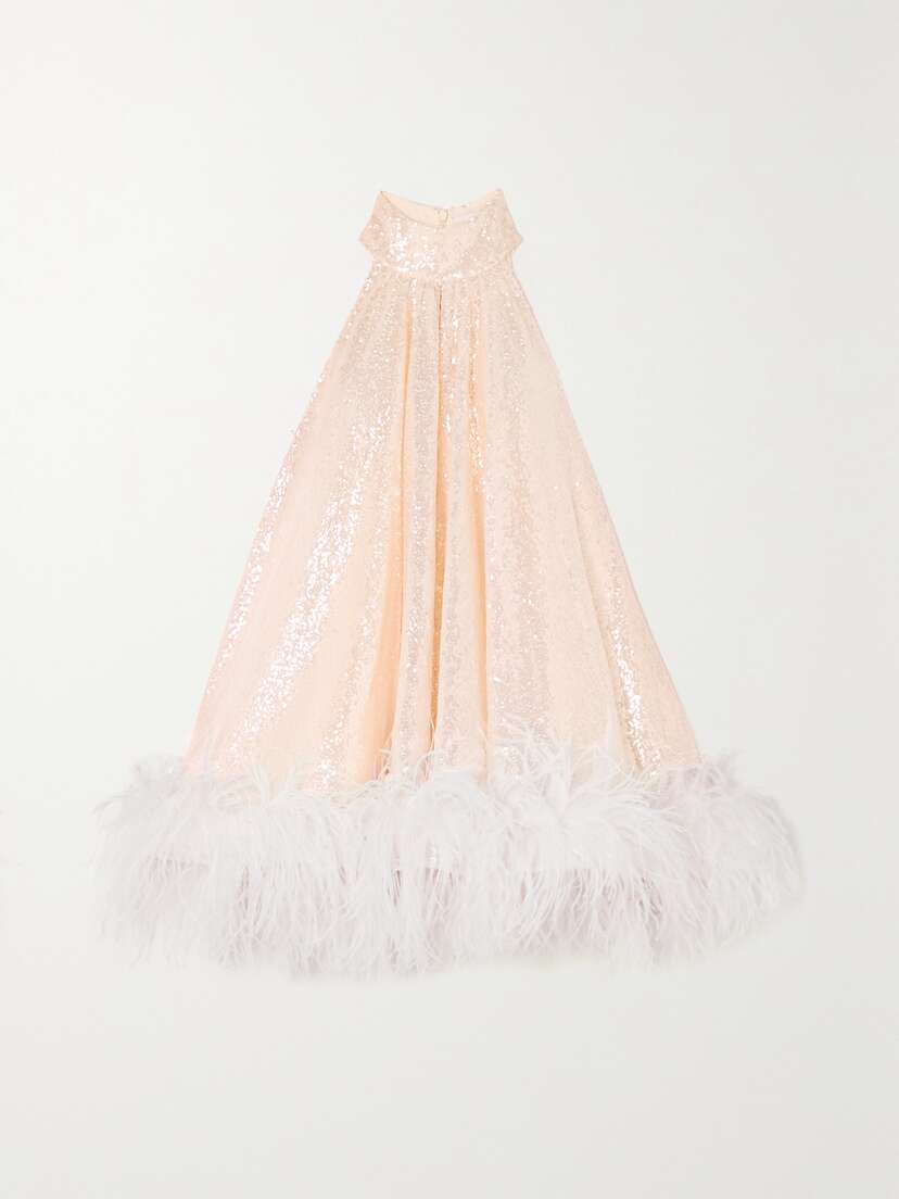 16Arlington Cindy Feather-trimmed Sequined Tulle Mini Dress