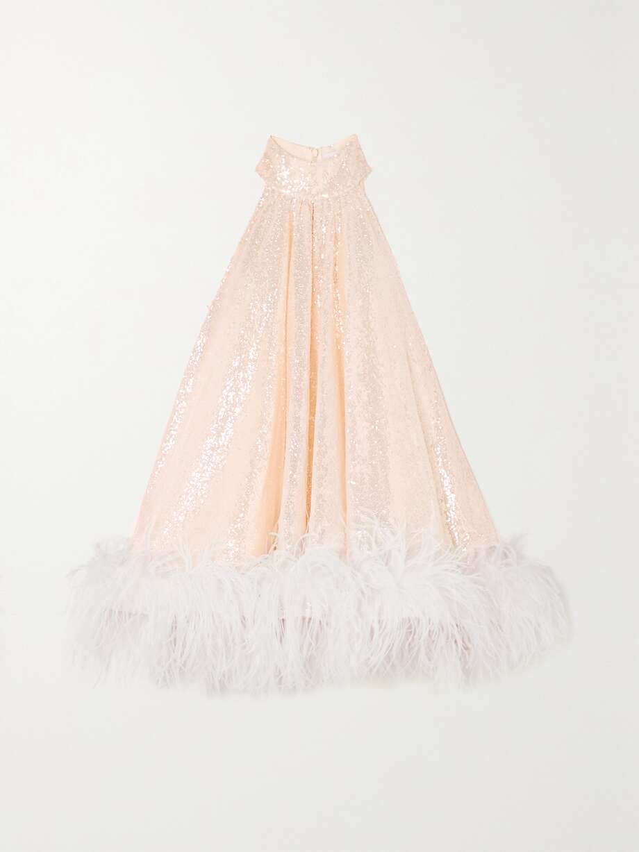 cindy feather-trimmed sequined tulle mini dress