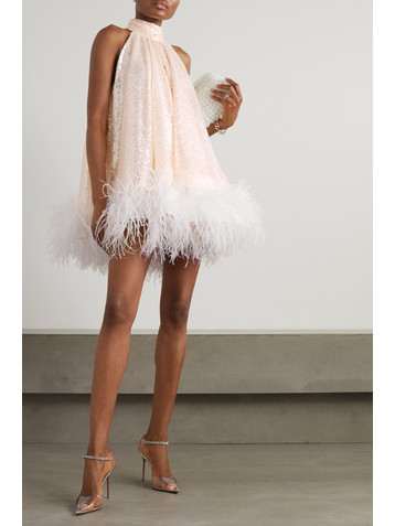 16Arlington Cindy feather-trimmed sequined tulle mini dress