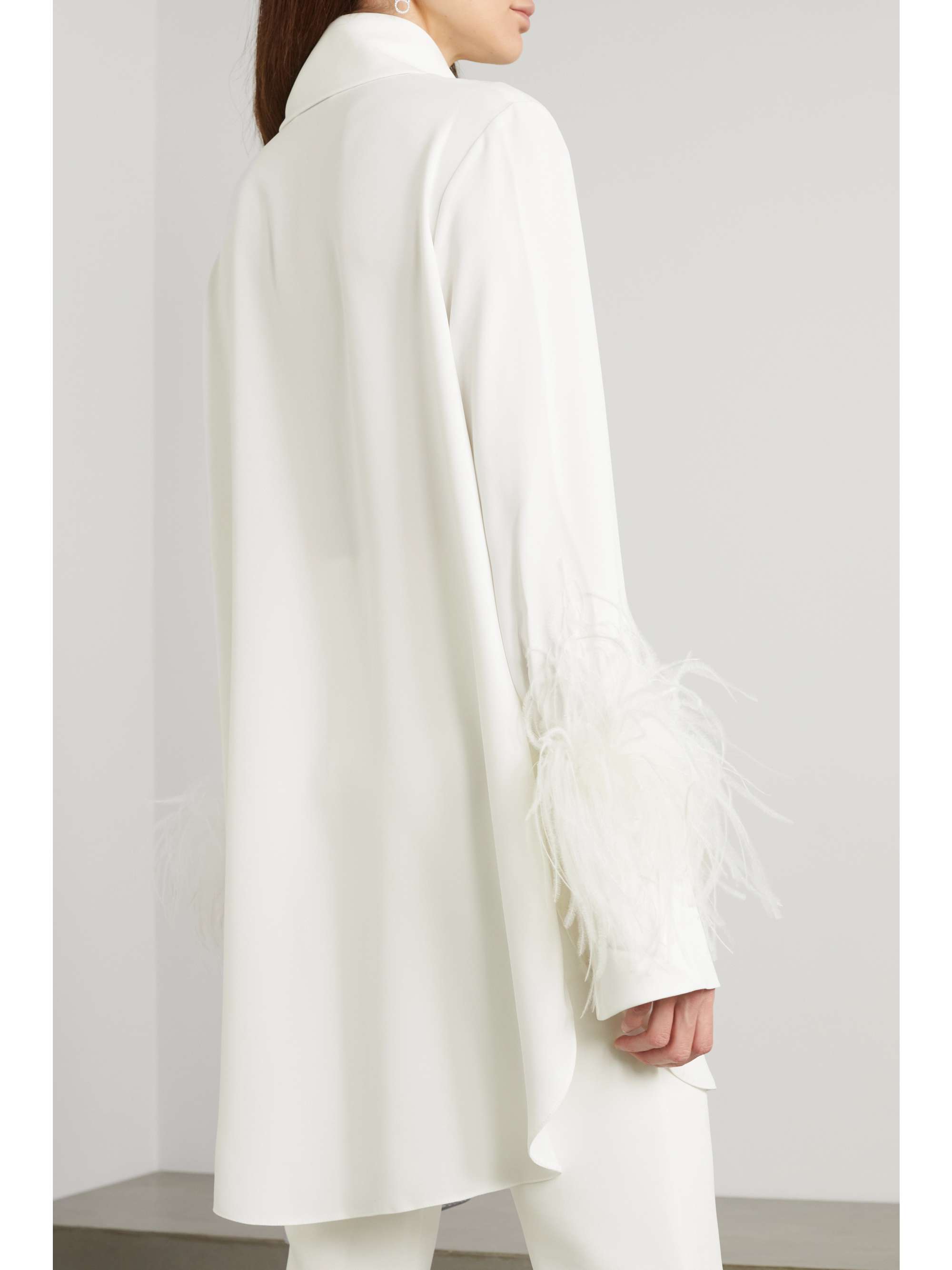 16ARLINGTON Seymour feather-trimmed crepe shirt
