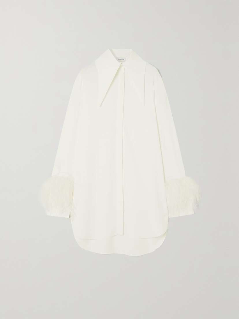 16Arlington Seymour Feather-trimmed Crepe Shirt