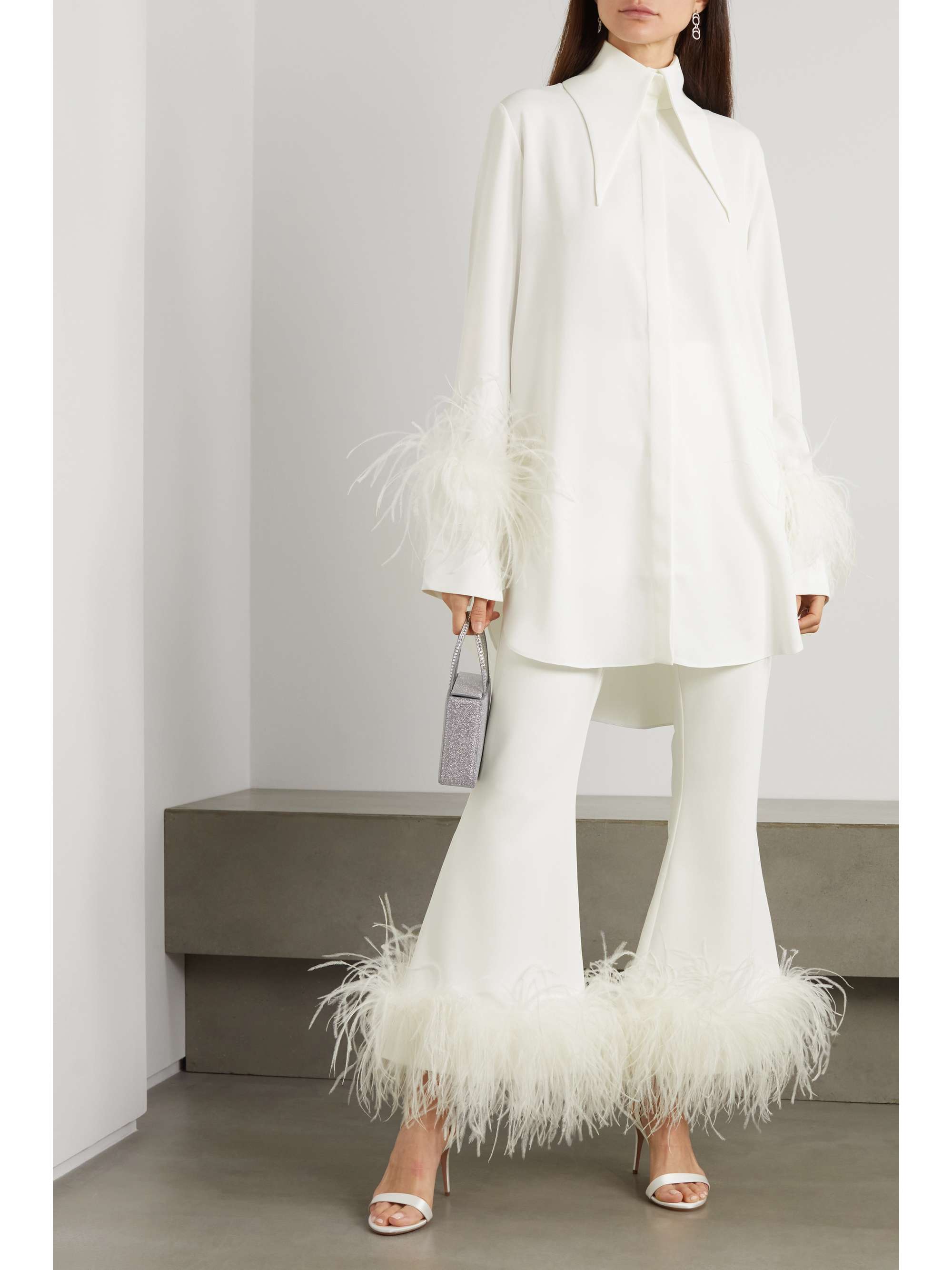 16ARLINGTON Seymour feather-trimmed crepe shirt