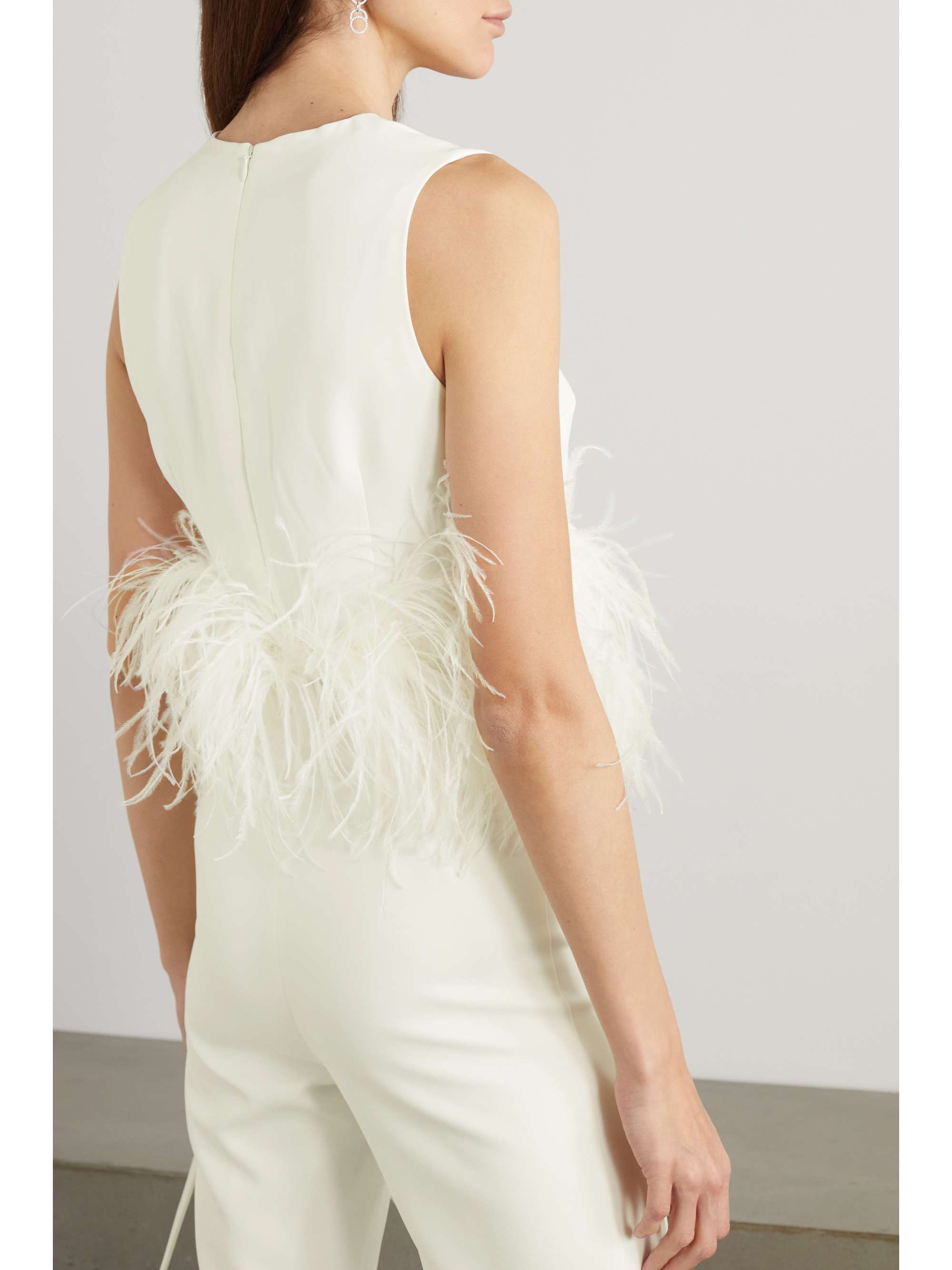 16ARLINGTON Hoku cropped feather-trimmed crepe top