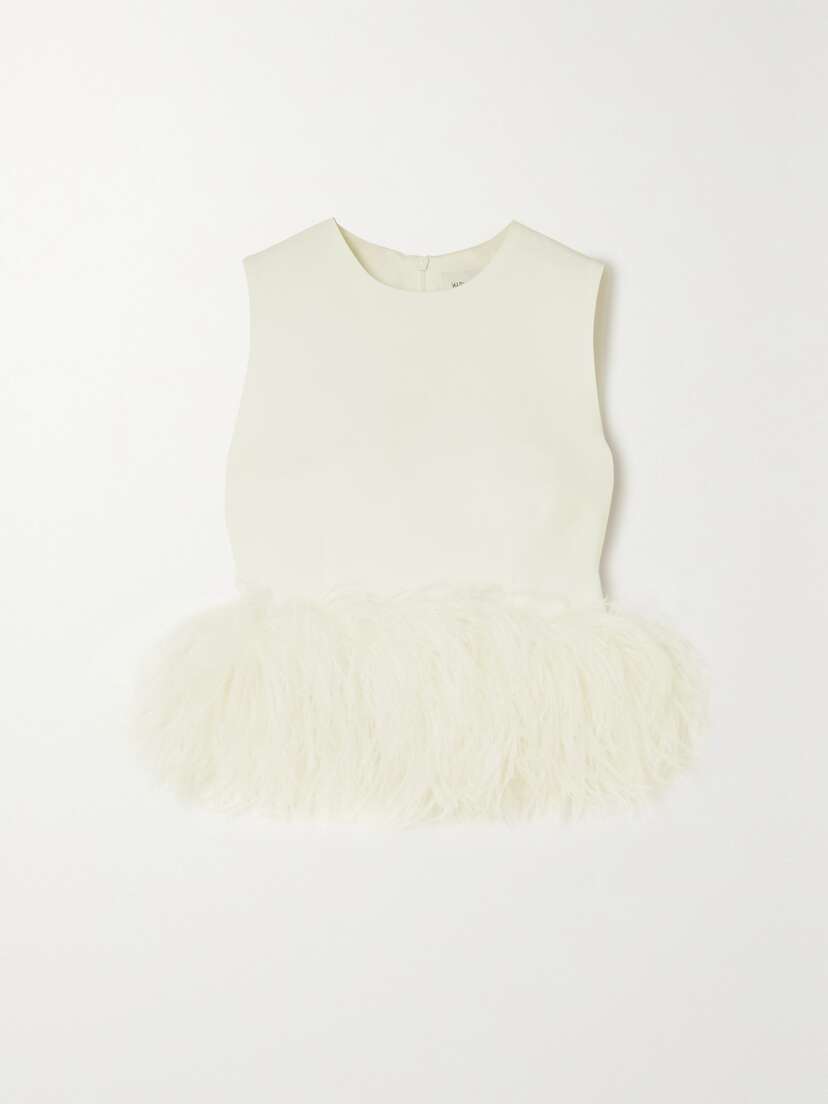 16Arlington Hoku Cropped Feather-trimmed Crepe Top