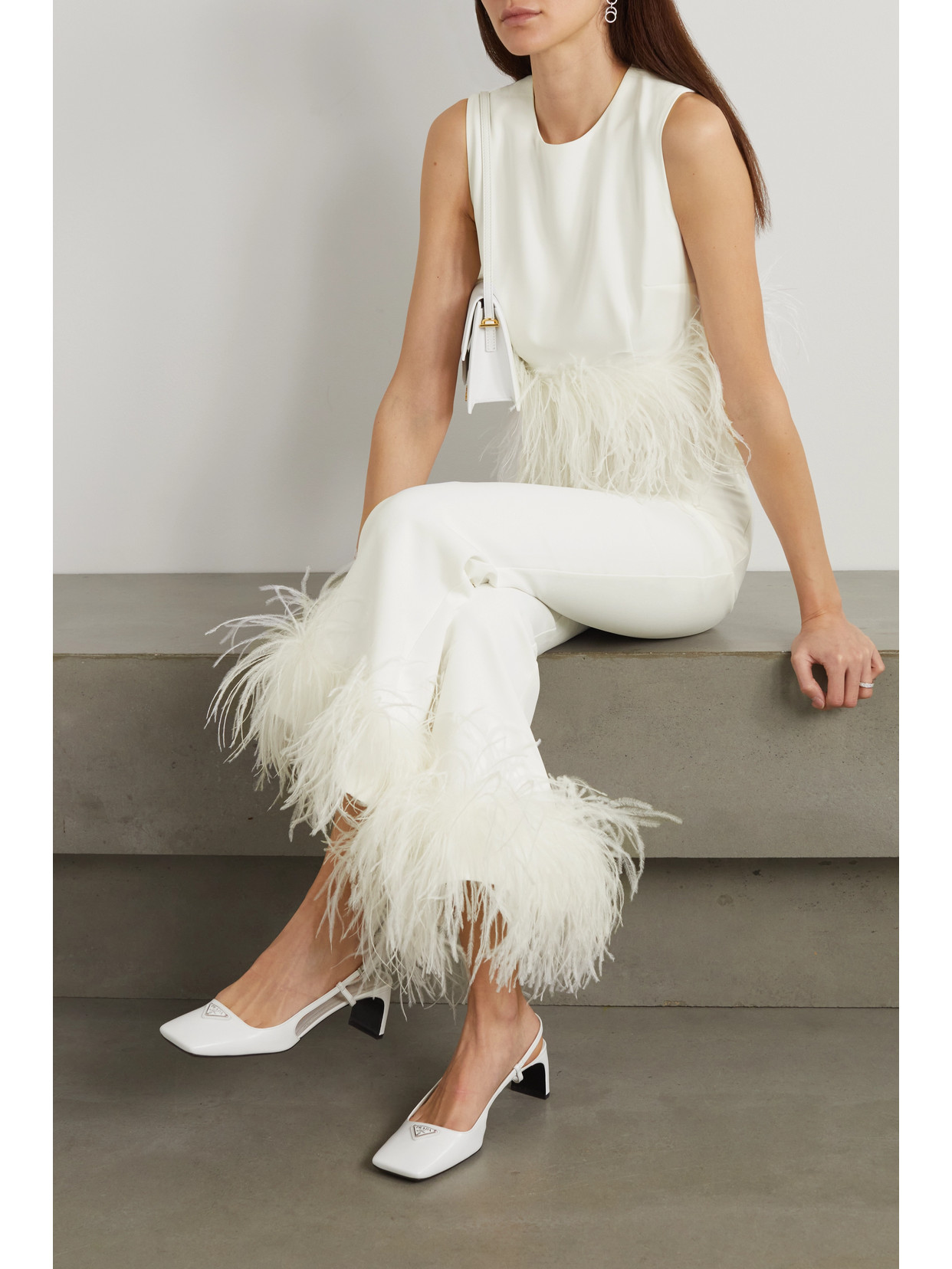 Shop 16arlington Hoku Cropped Feather-trimmed Crepe Top In White