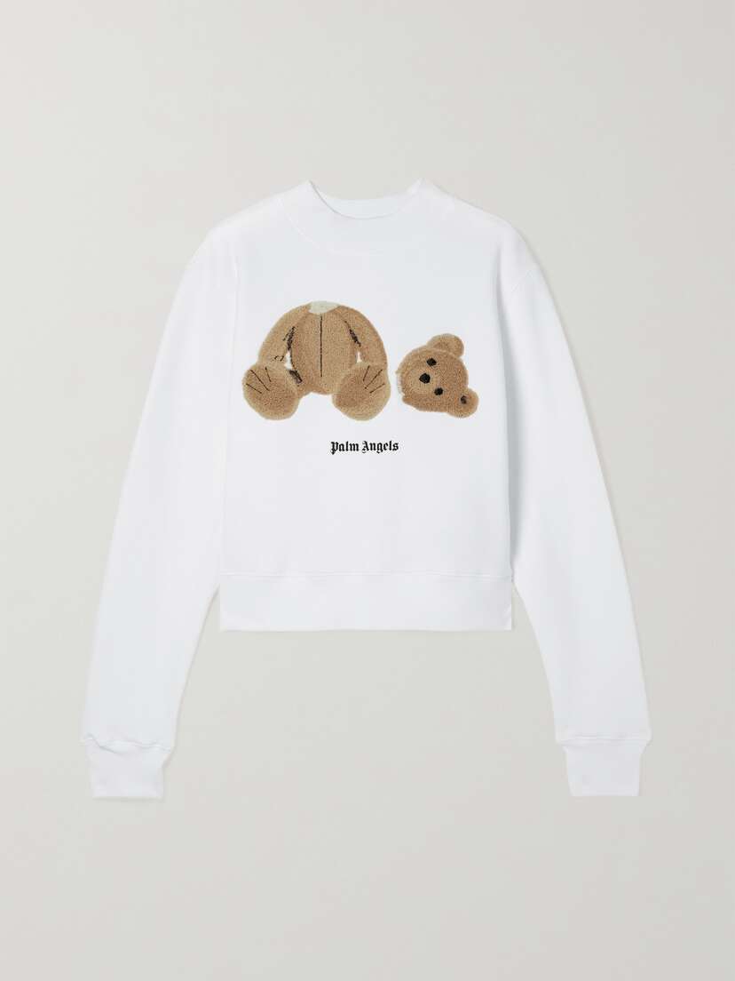 Palm Angels Cropped Embroidered Cotton-jersey Sweatshirt - x large