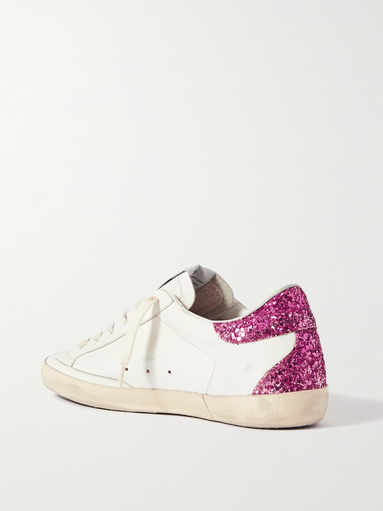 Shop Golden Goose Superstar Distressed Glittered Leather Sneakers In White