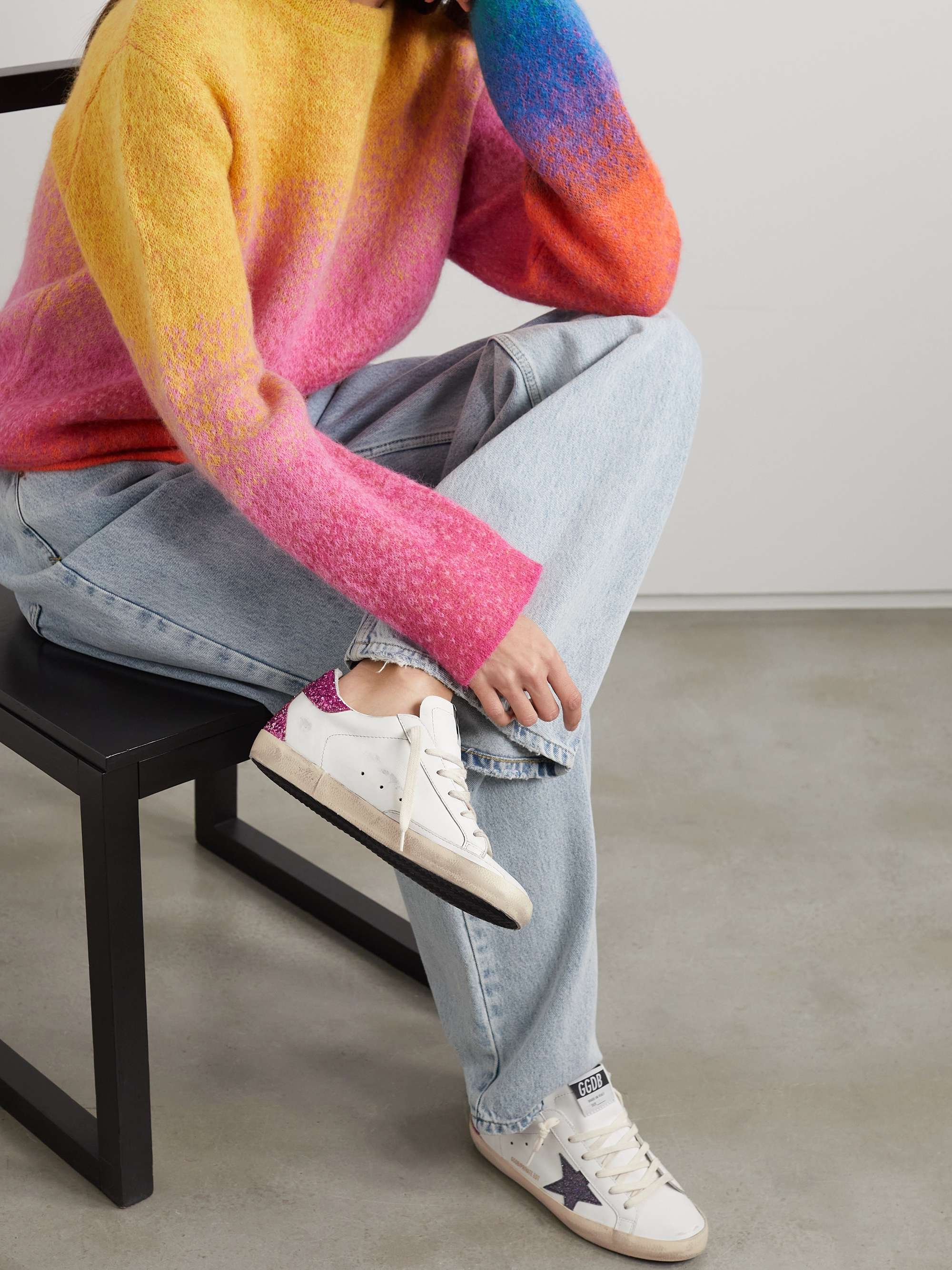 GOLDEN GOOSE Superstar distressed glittered leather sneakers