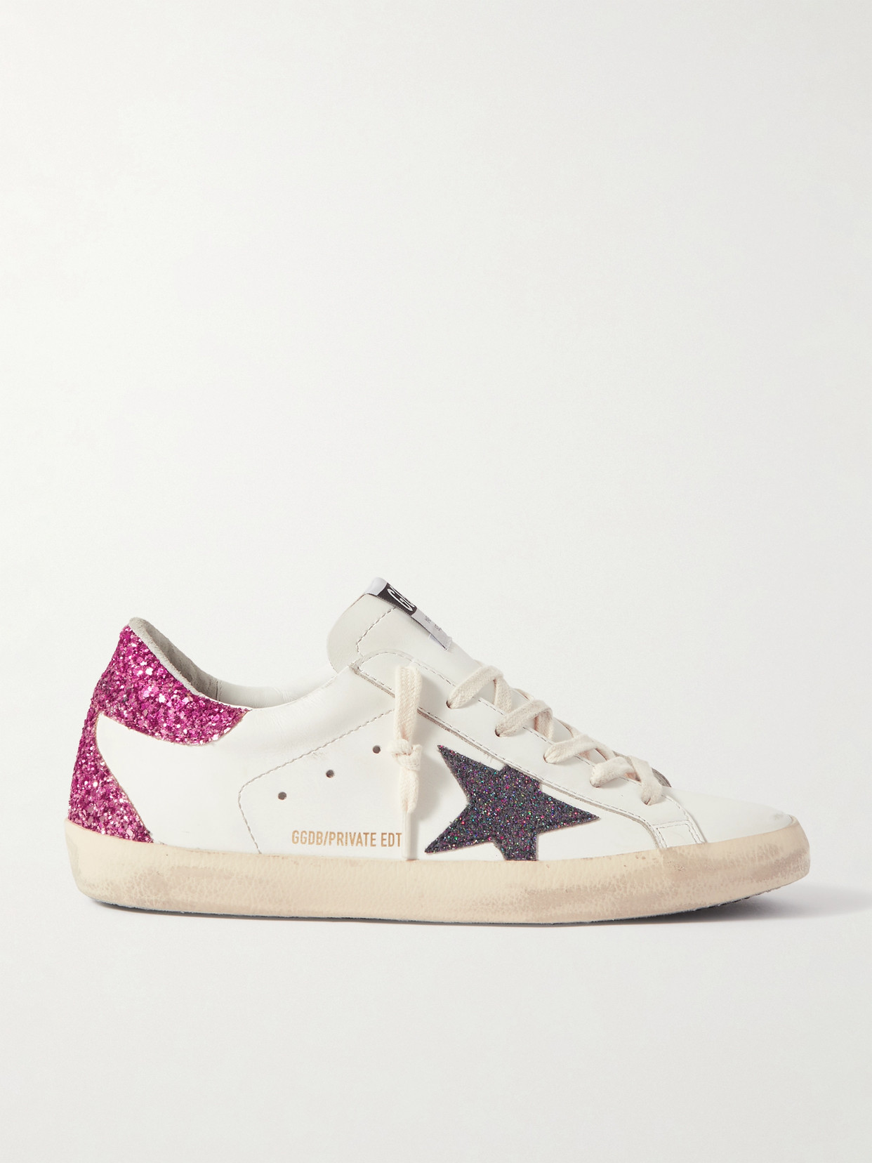 Golden Goose Superstar Distressed Glittered Leather Sneakers In White