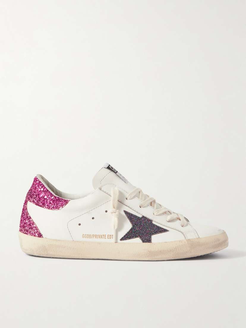 Golden Goose Superstar Distressed Glittered Leather Sneakers
