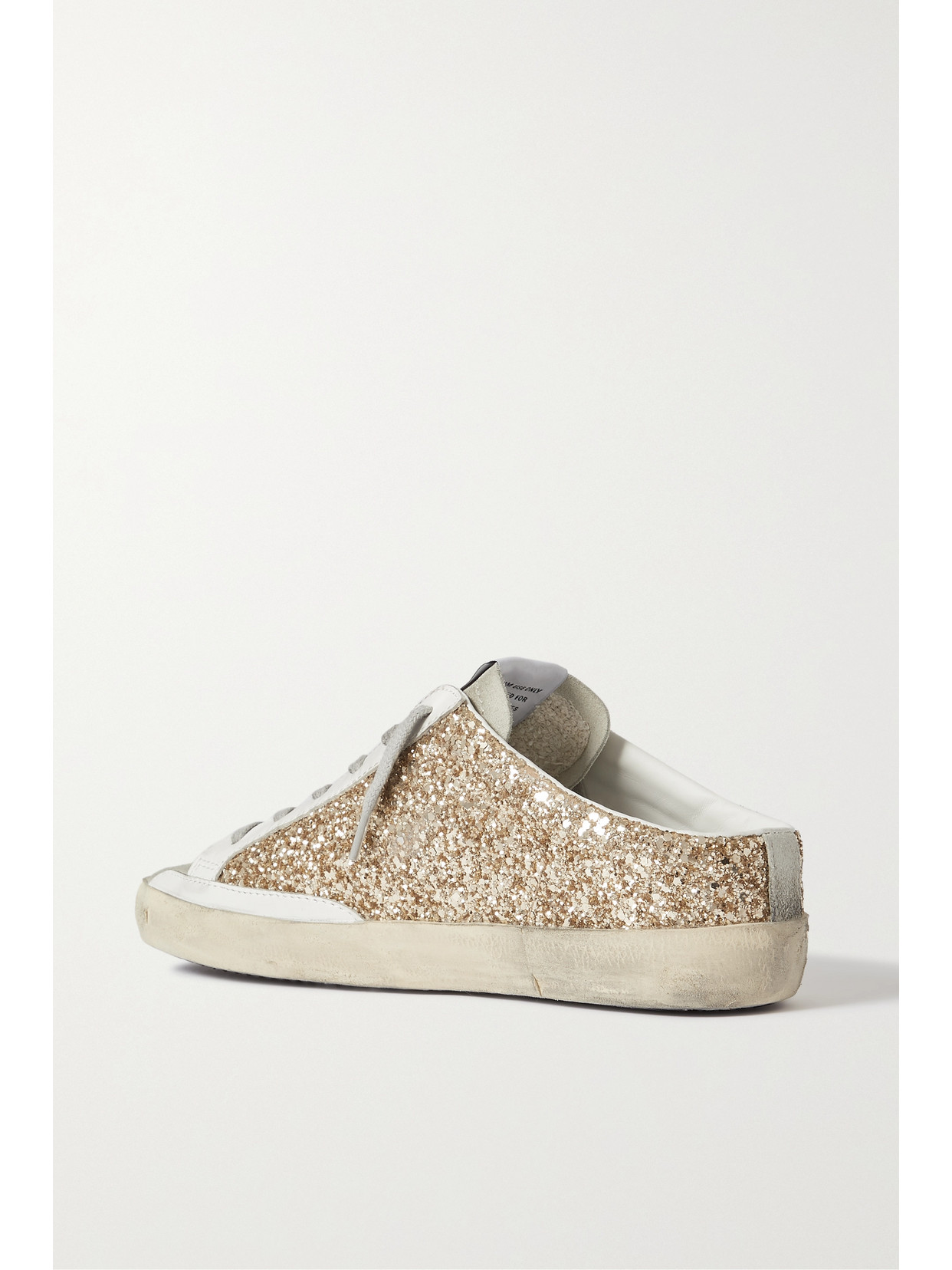 Golden Goose Super-star Sabot Distressed Glittered Leather And Suede Slip-on Sneakers In Gold