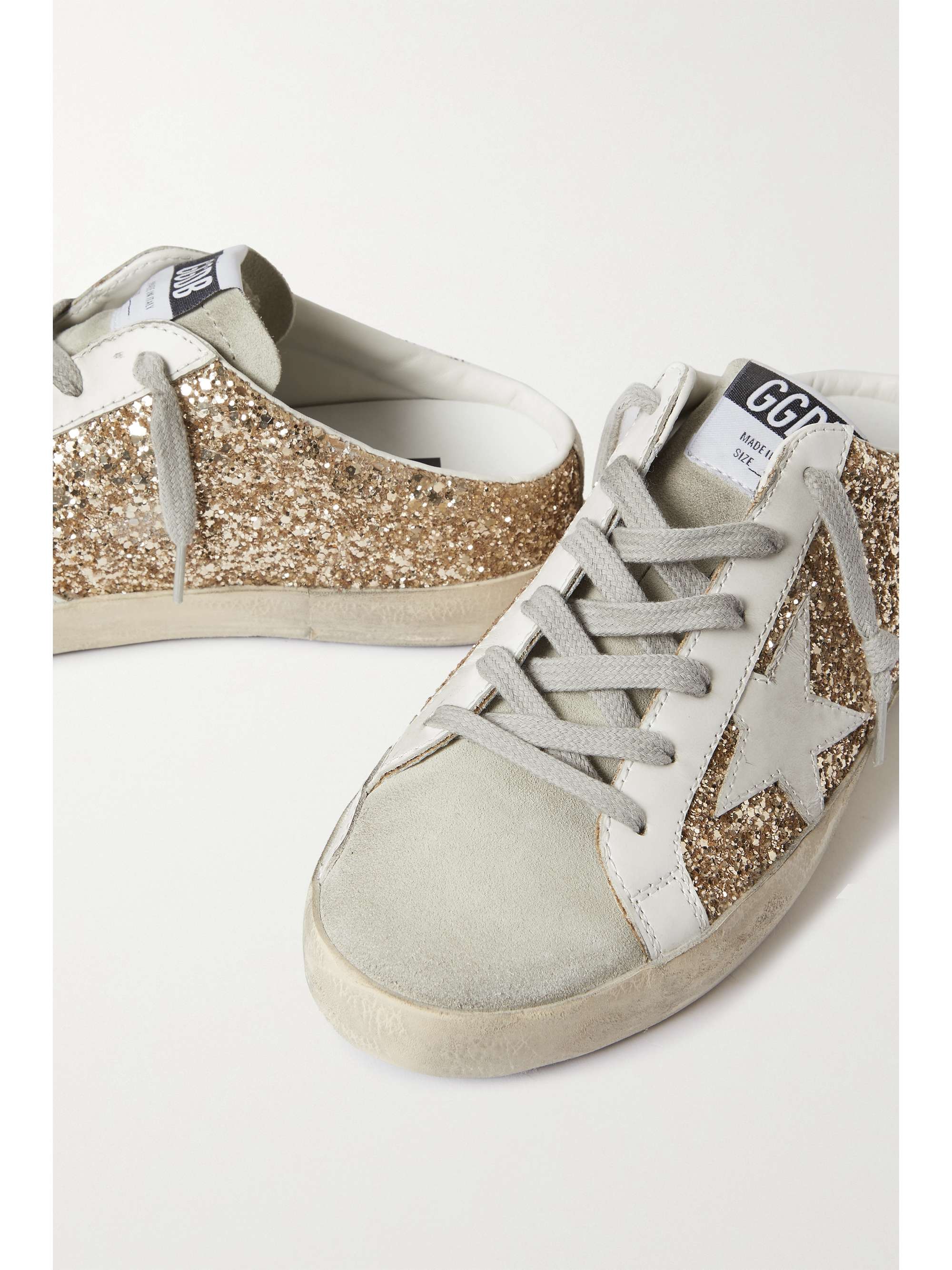 GOLDEN GOOSE Super-Star Sabot distressed glittered leather and suede ...