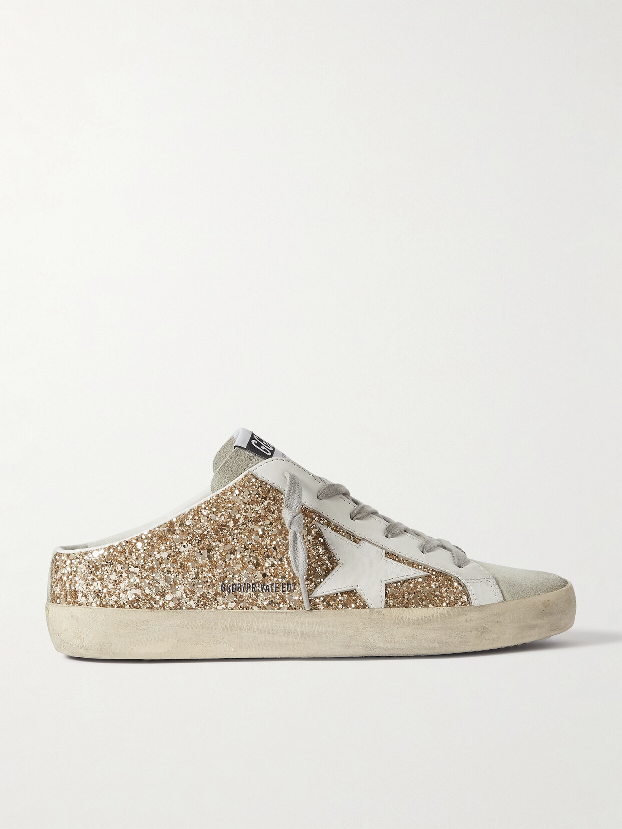 Golden Goose Super-star Sabot Distressed Glittered Leather And Suede Slip-on Sneakers In Gold