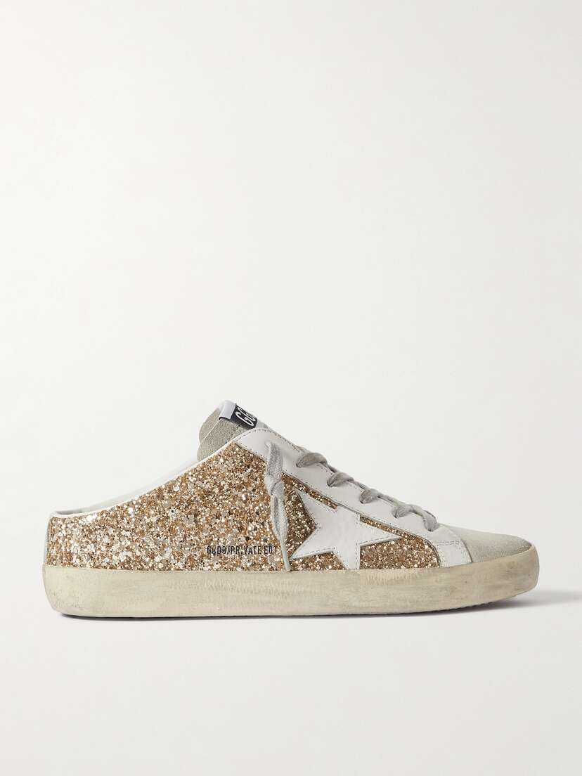 Golden Goose Super-star Sabot Distressed Glittered Leather And Suede Slip-on Sneakers