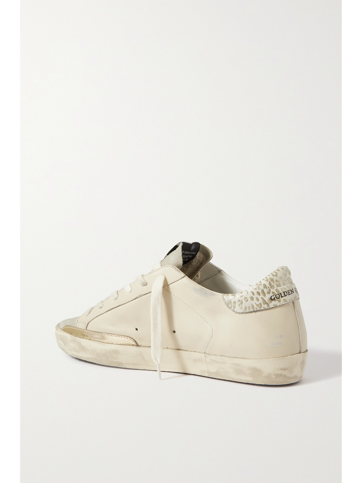 Shop Golden Goose Super-star Metallic Leopard-print Distressed Leather And Suede Sneakers In Cream