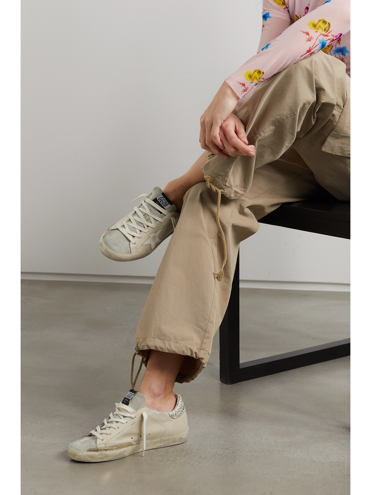 Shop Golden Goose Super-star Metallic Leopard-print Distressed Leather And Suede Sneakers In Cream