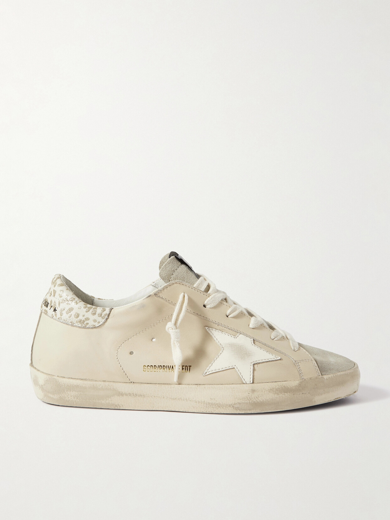 Golden Goose Super-star Metallic Leopard-print Distressed Leather And Suede Sneakers In Cream