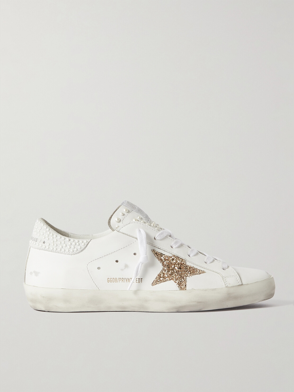 Golden Goose Super-star Embellished Distressed Glittered Leather Sneakers - White