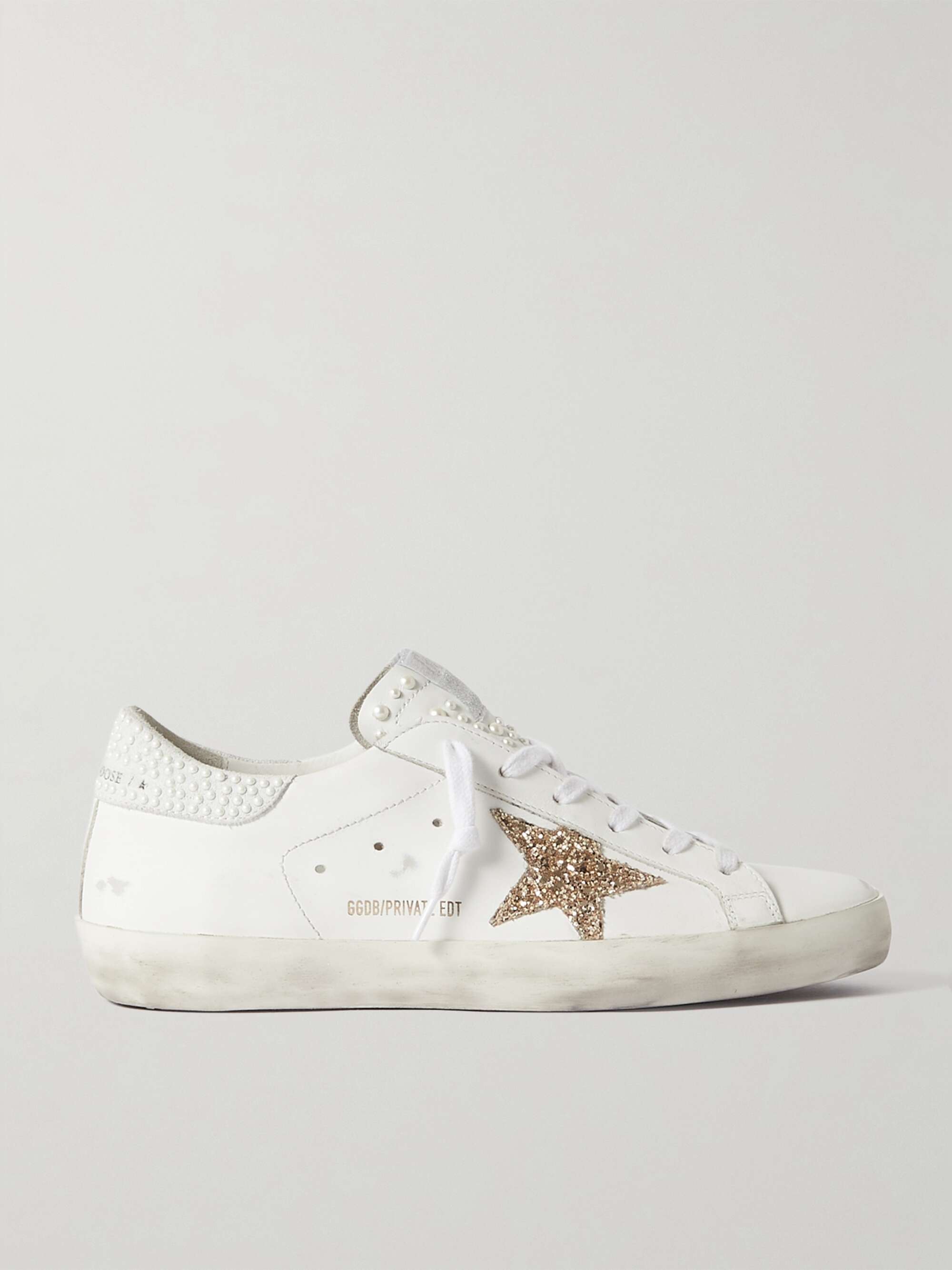 GOLDEN GOOSE Super-Star embellished distressed glittered leather sneakers |  NET-A-PORTER