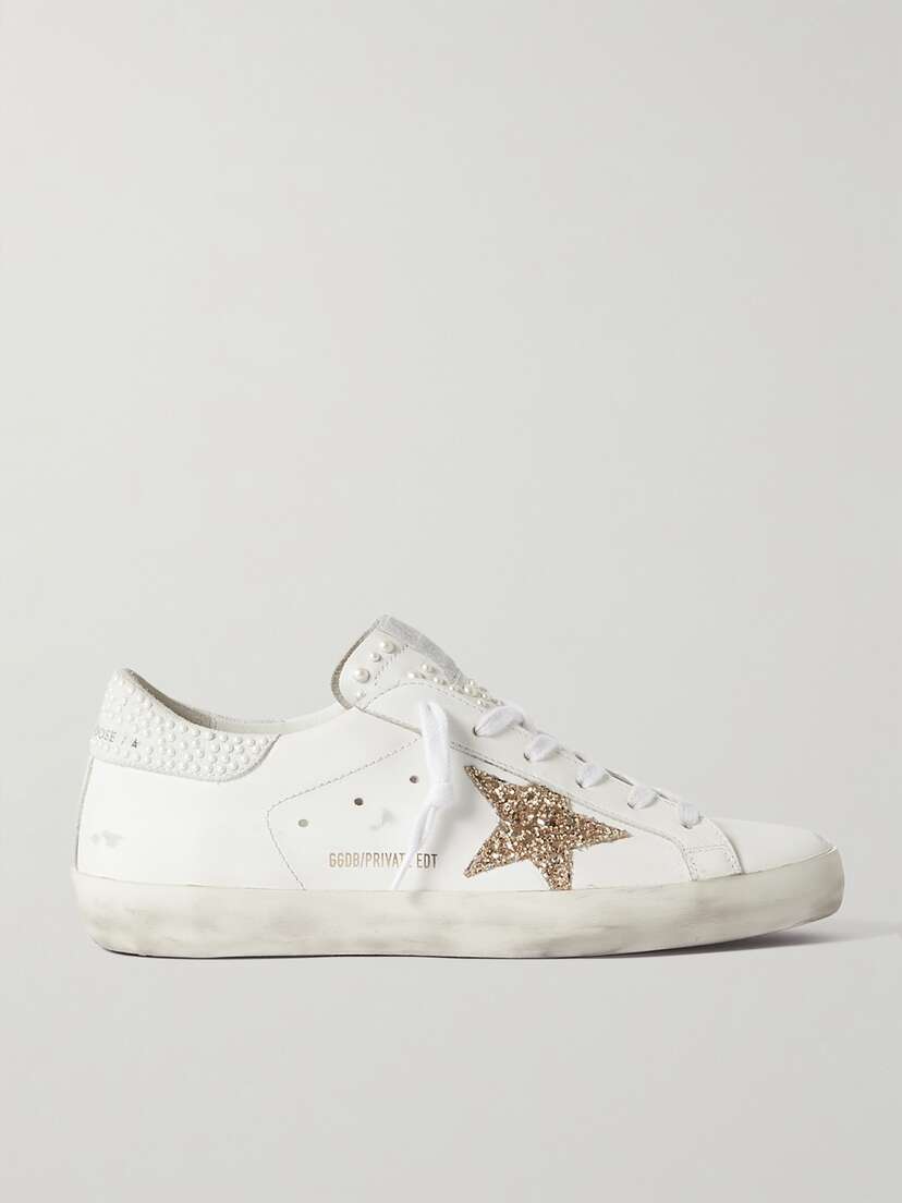 Golden Goose Super-star Embellished Distressed Glittered Leather Sneakers - IT35