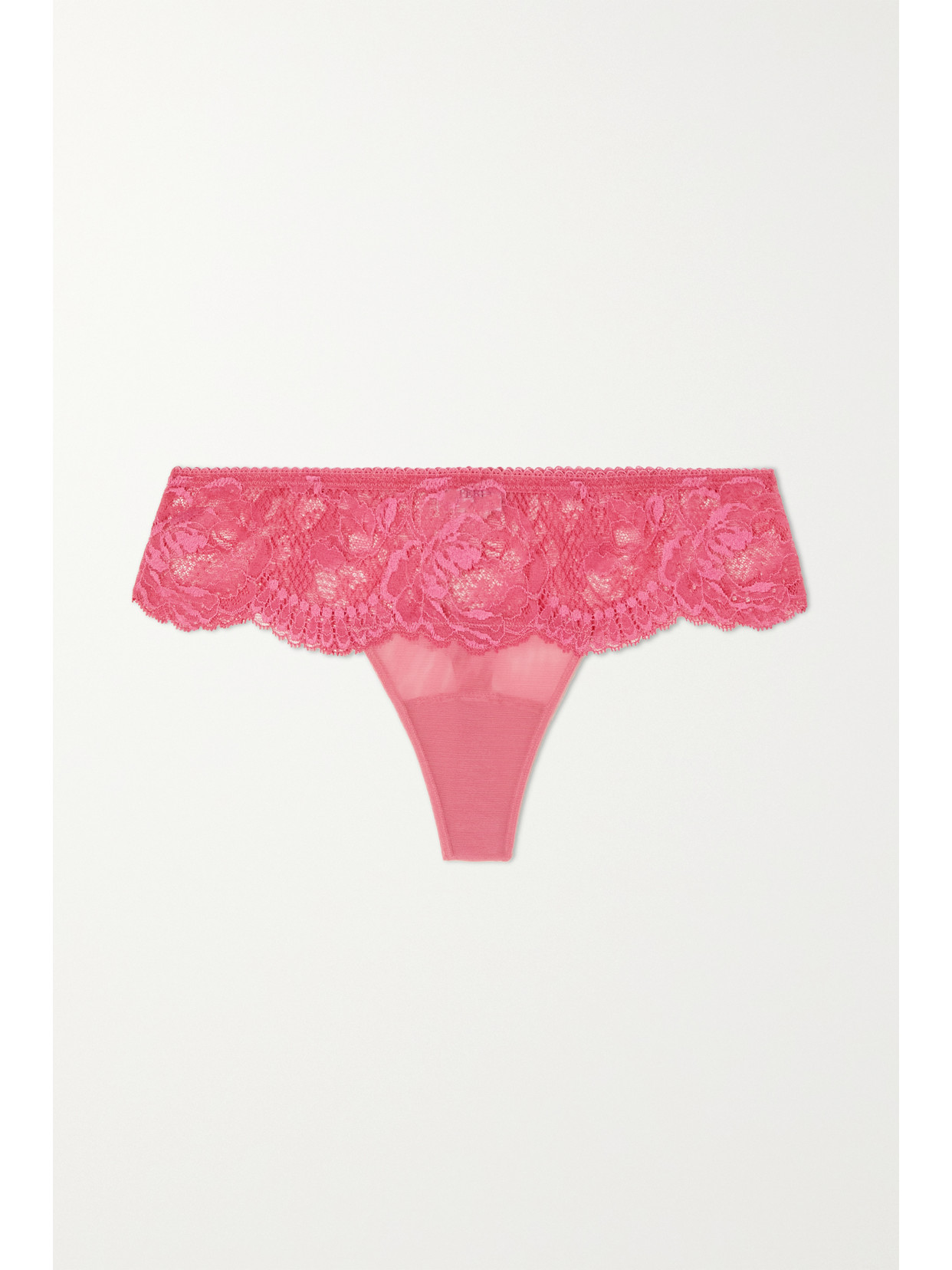 La Perla - Brigitta Stretch Leavers Lace And Tulle Thong - Pink