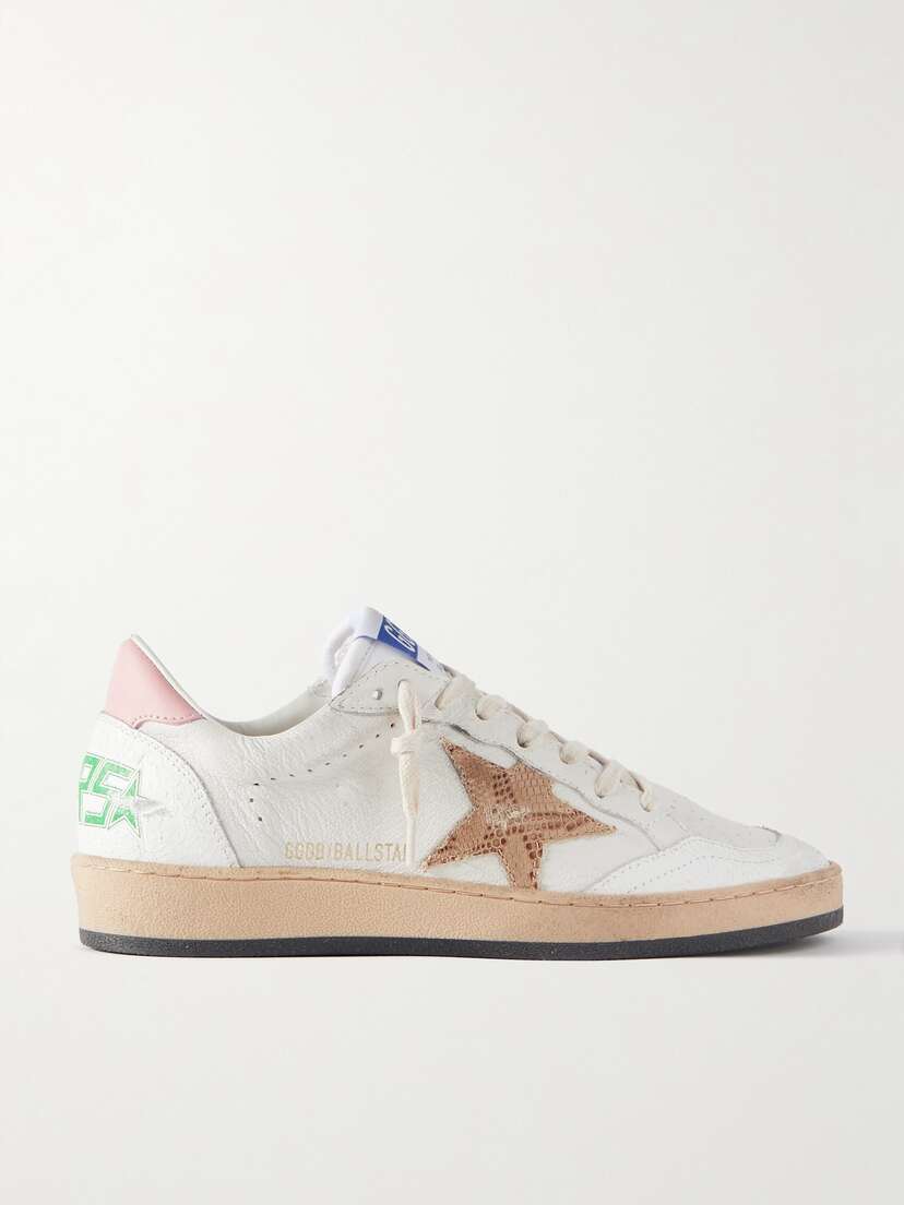 Golden Goose Ball Star Distressed Snake-effect Leather-trimmed Leather Sneakers