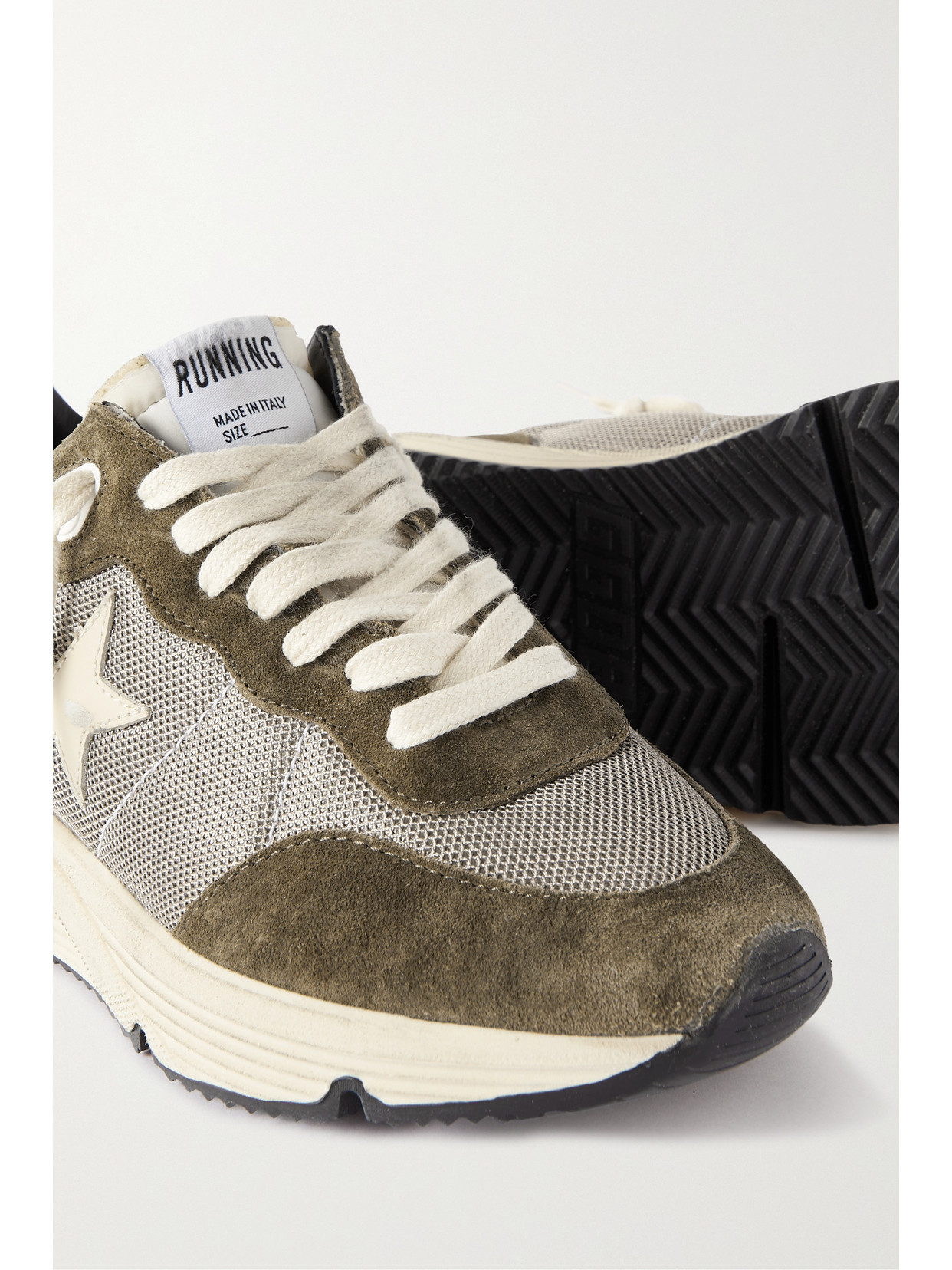 Golden Goose Running Sole Leather-trimmed Mesh And Suede Sneakers In Green