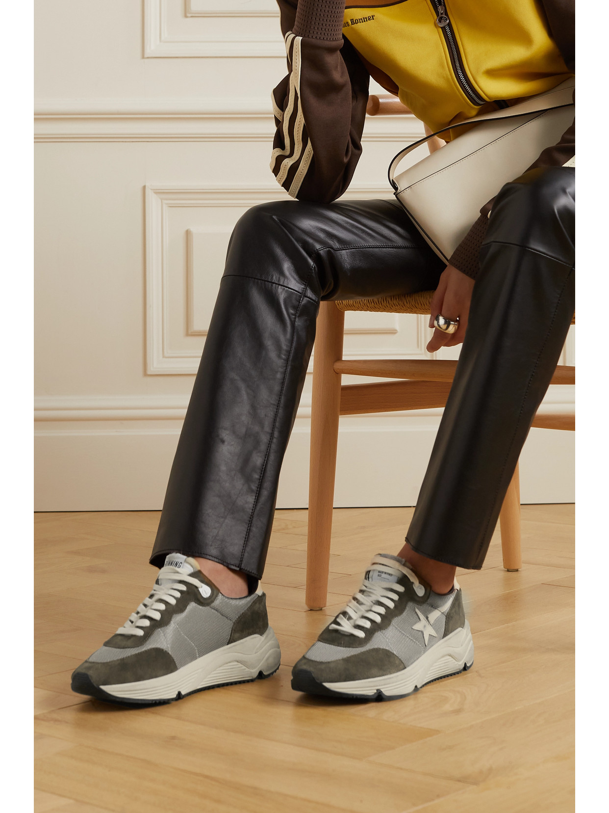 Golden Goose Running Sole Leather-trimmed Mesh And Suede Sneakers In Green
