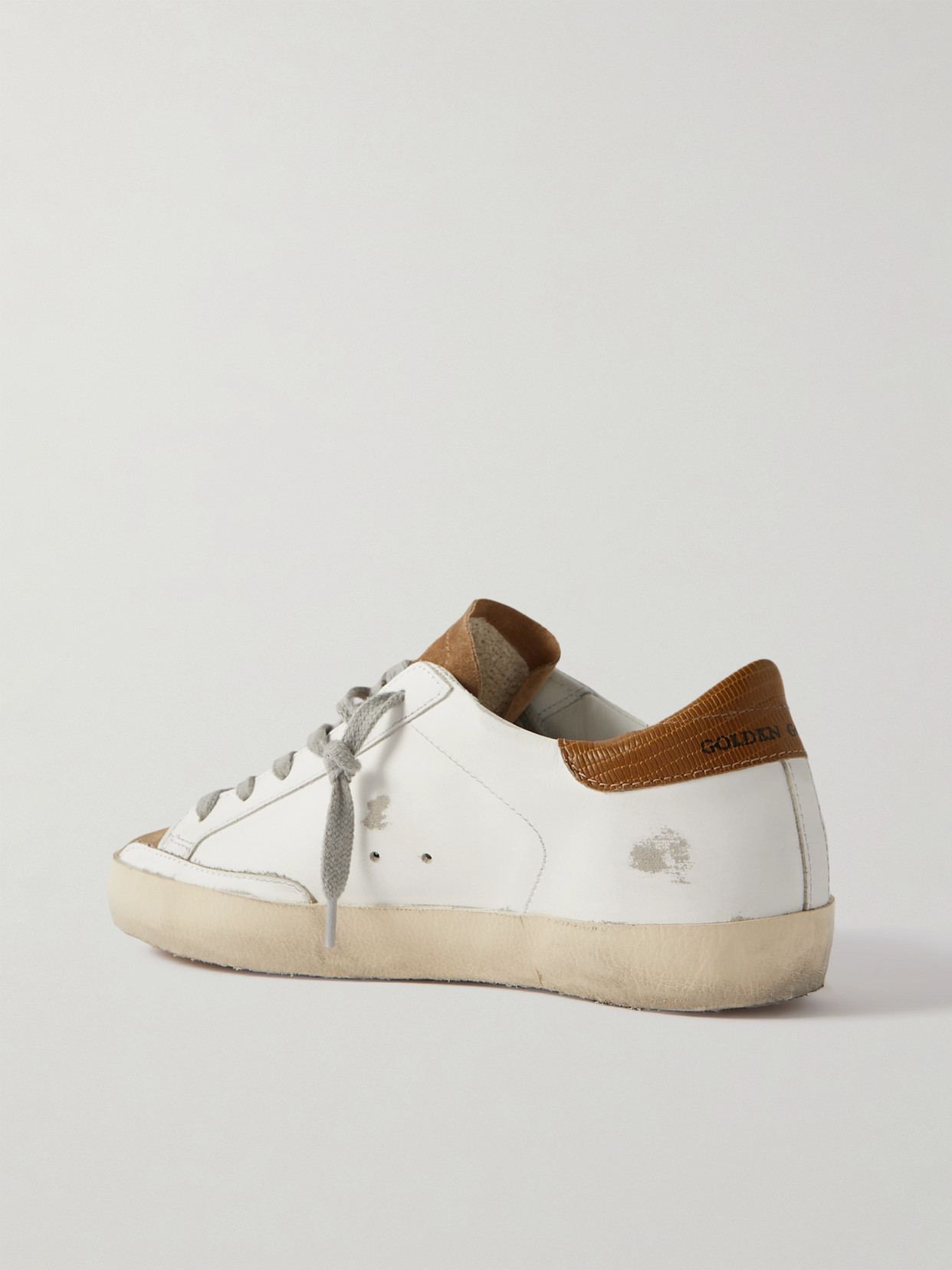 Shop Golden Goose Superstar Glittered Distressed Leather And Suede Sneakers In White