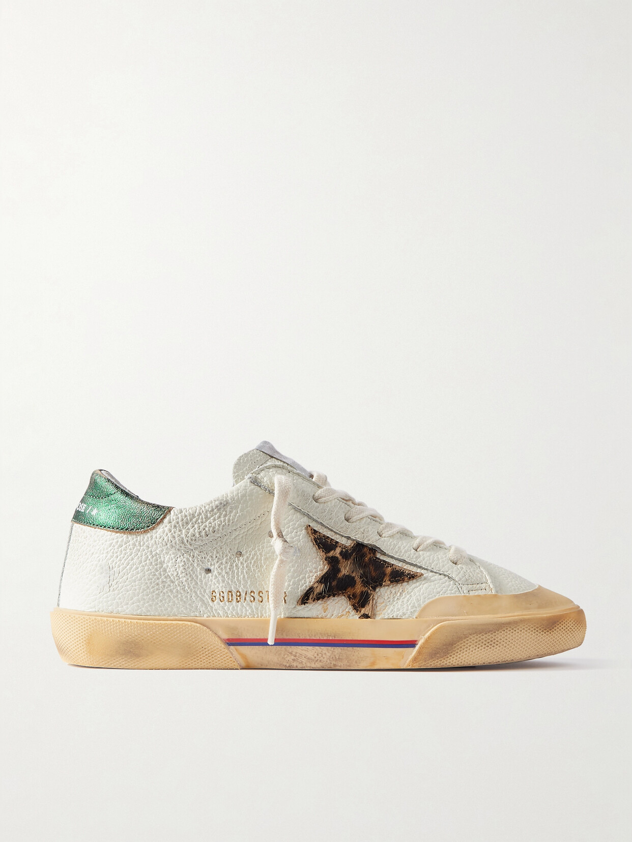 Golden Goose Superstar Penstar Distressed Leather, Leopard-print-trimmed Rubber Sneakers In White