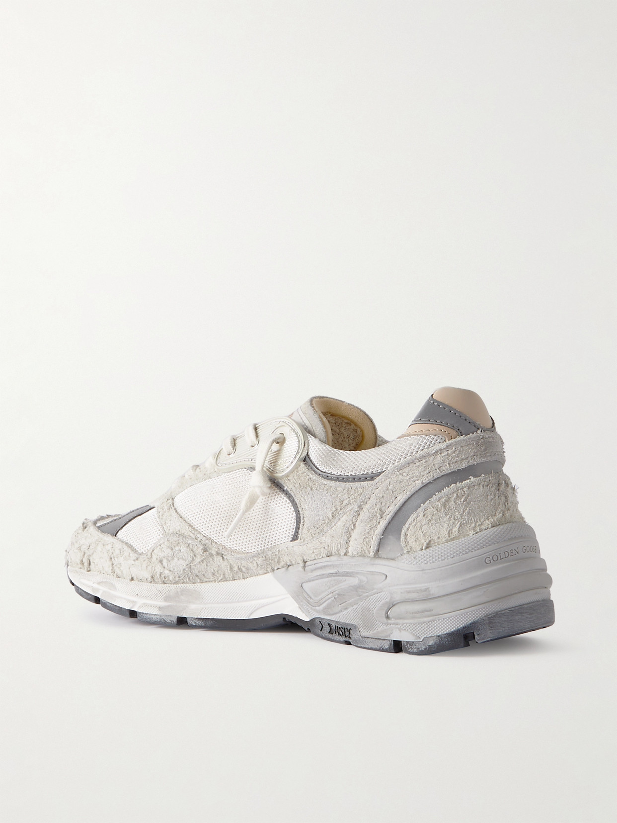 Golden Goose Dad-star Distressed Leather-trimmed Mesh And Suede Sneakers In White