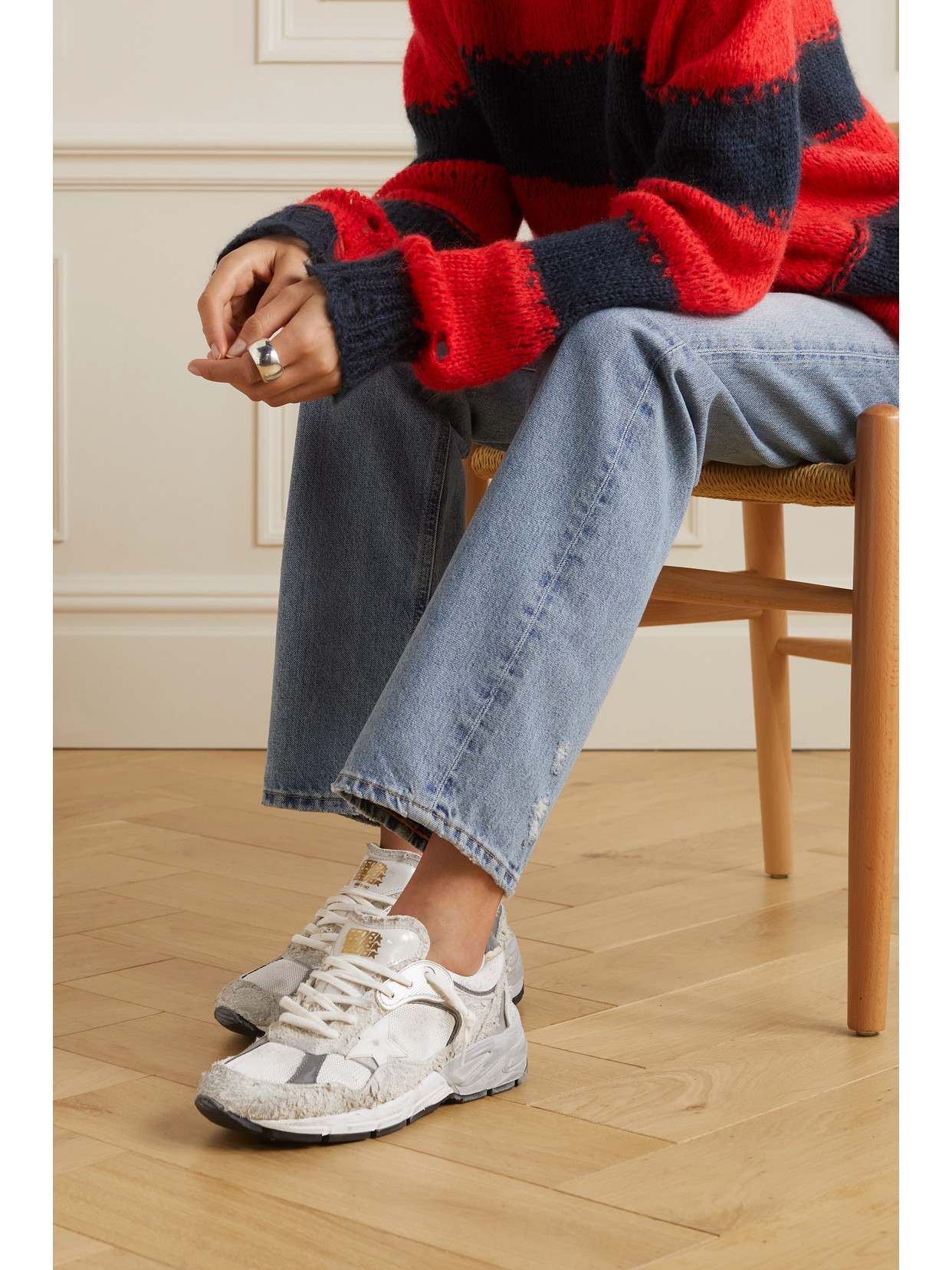 Golden Goose Dad-star Distressed Leather-trimmed Mesh And Suede Sneakers In White