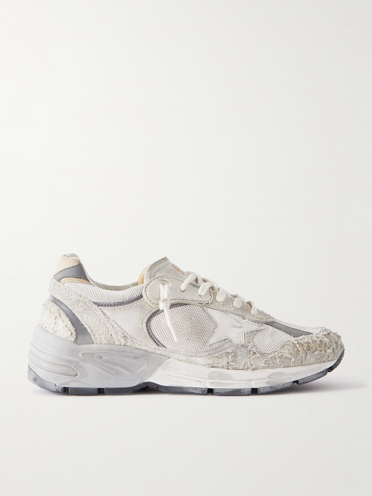 Golden Goose Dad-star Distressed Leather-trimmed Mesh And Suede Sneakers In White