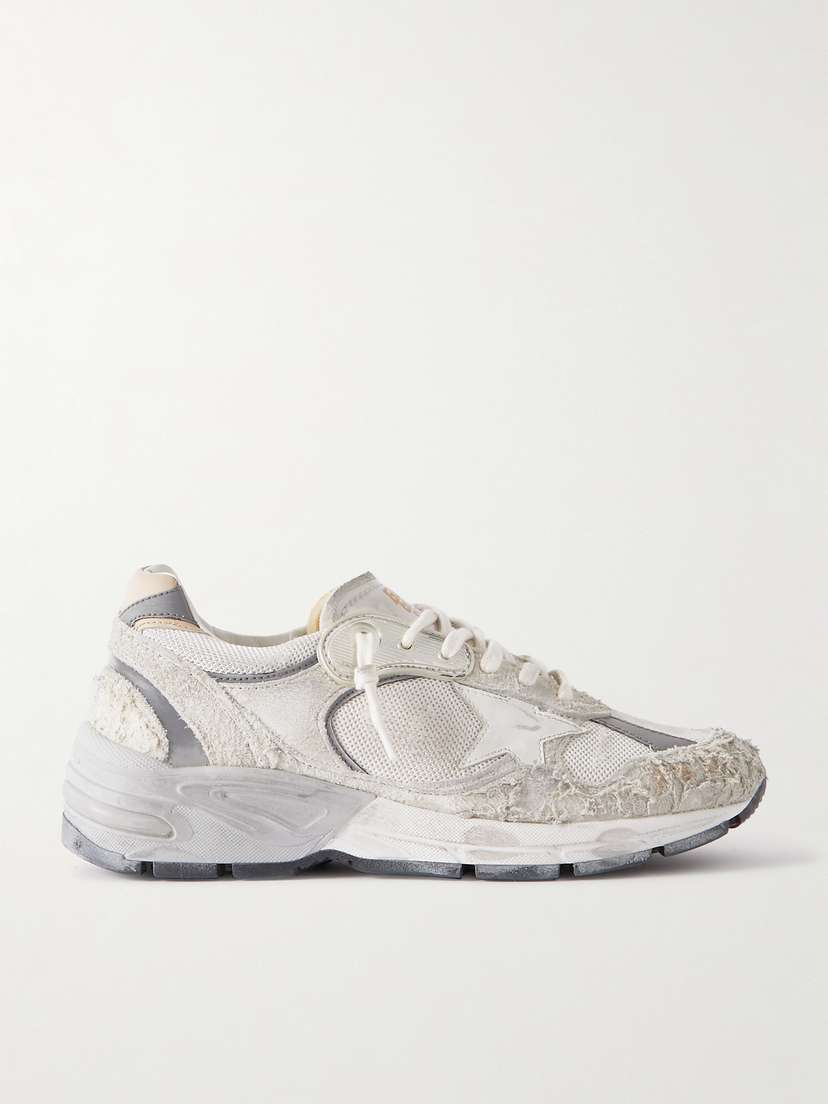 Golden Goose Dad-star Distressed Leather-trimmed Mesh And Suede Sneakers