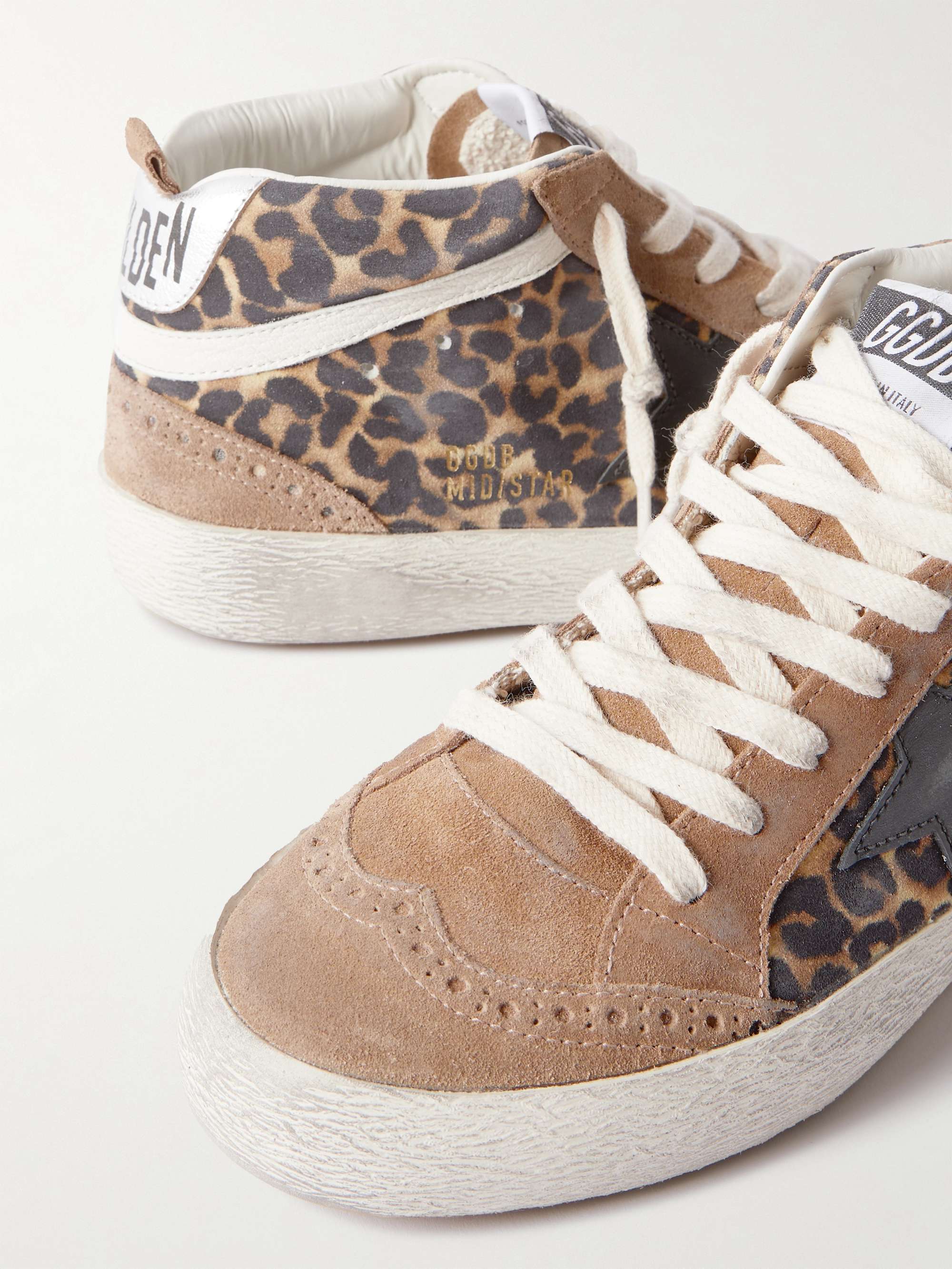 GOLDEN GOOSE Mid Star distressed leather-trimmed leopard-print suede  sneakers | NET-A-PORTER