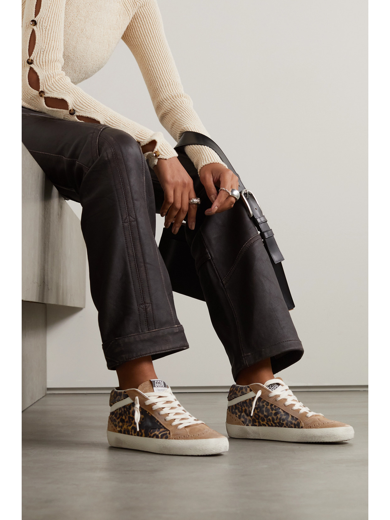 Shop Golden Goose Mid Star Distressed Leather-trimmed Leopard-print Suede Sneakers In Animal Print