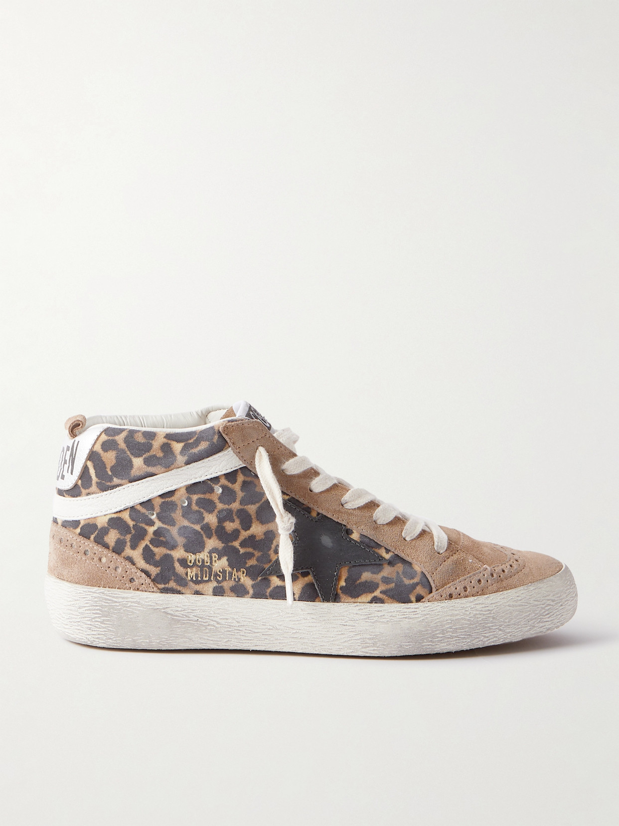 Golden Goose Mid Star Distressed Leather-trimmed Leopard-print Suede Sneakers In Animal Print