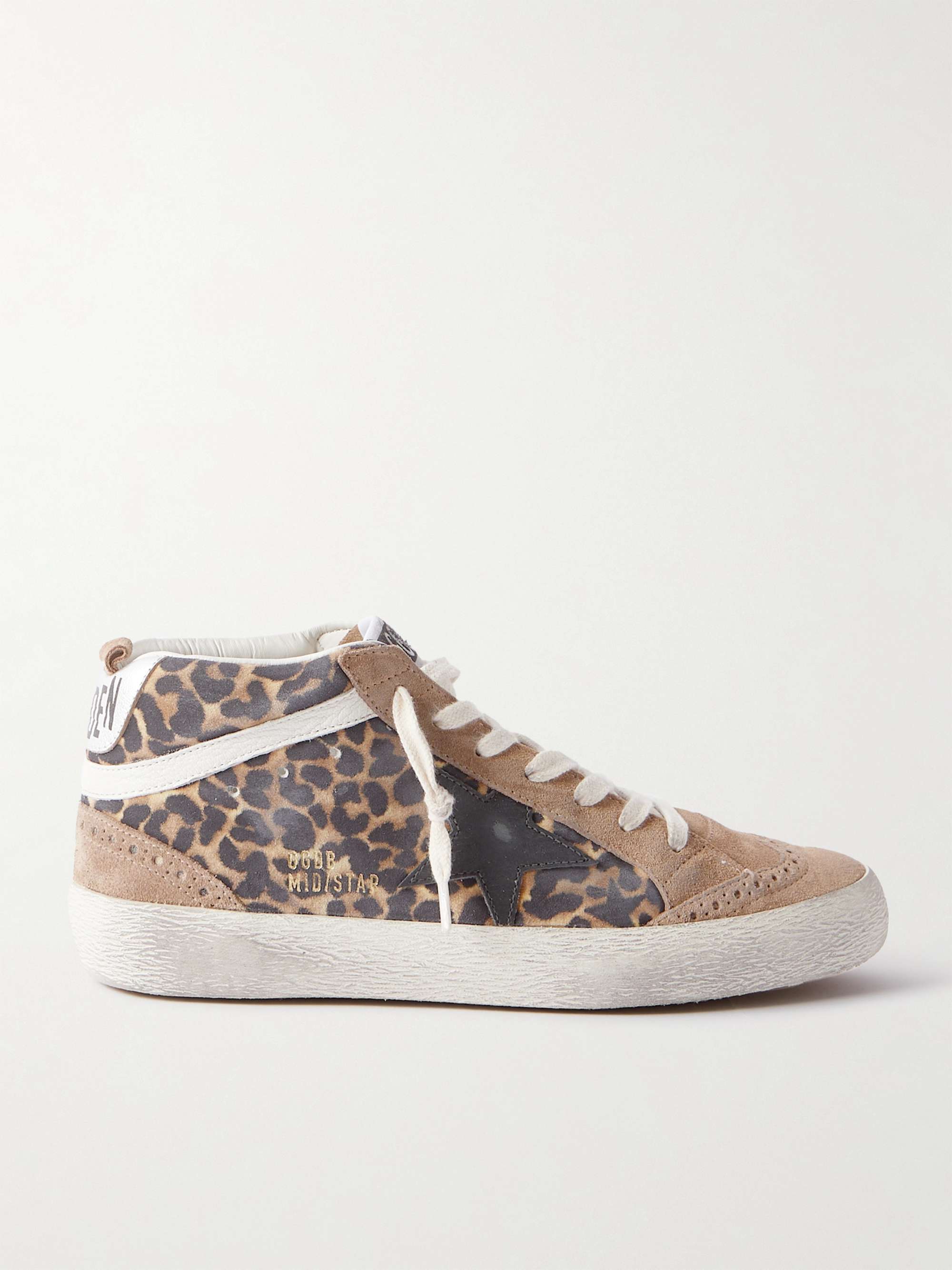 GOLDEN GOOSE Mid Star distressed leather-trimmed leopard-print suede  sneakers | NET-A-PORTER