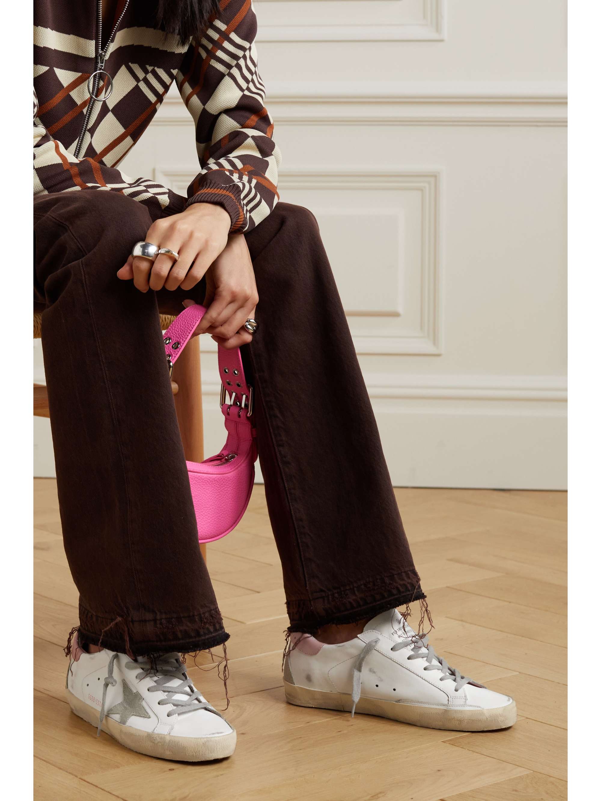 GOLDEN GOOSE Superstar distressed suede trimmed leather sneakers NET A PORTER