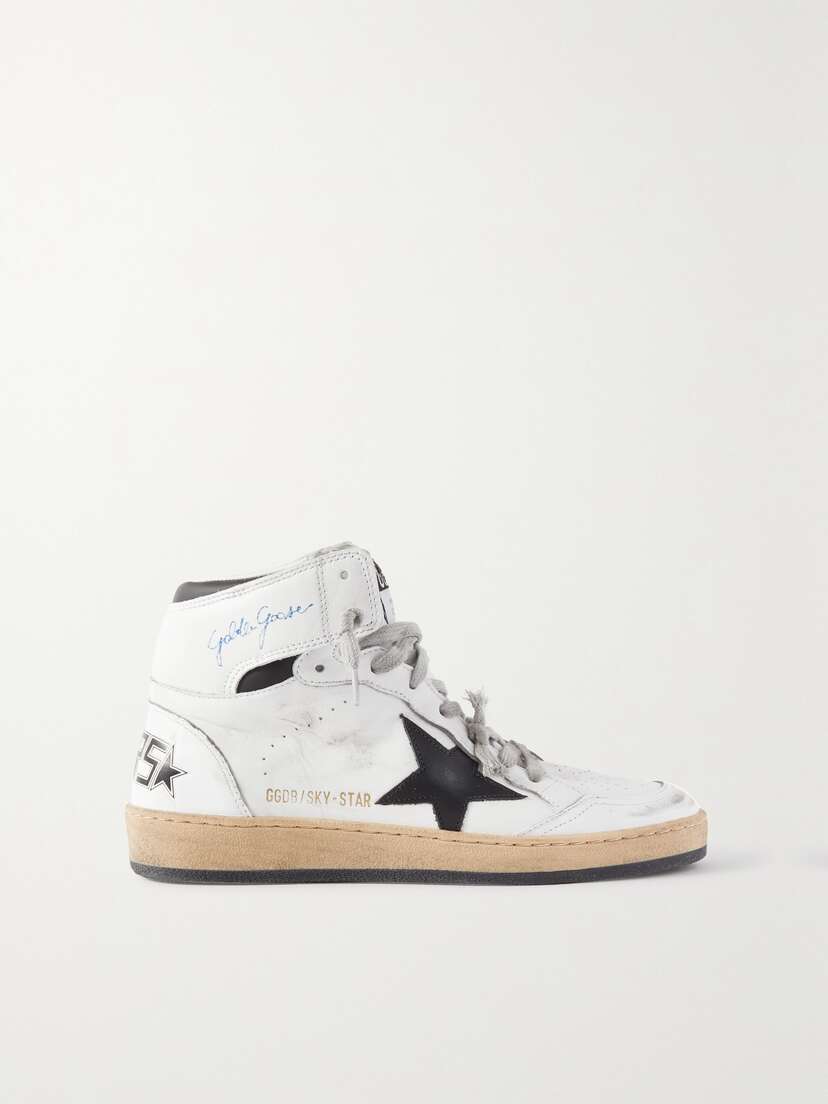 Golden Goose Sky-star Distressed Printed Leather High-top Sneakers