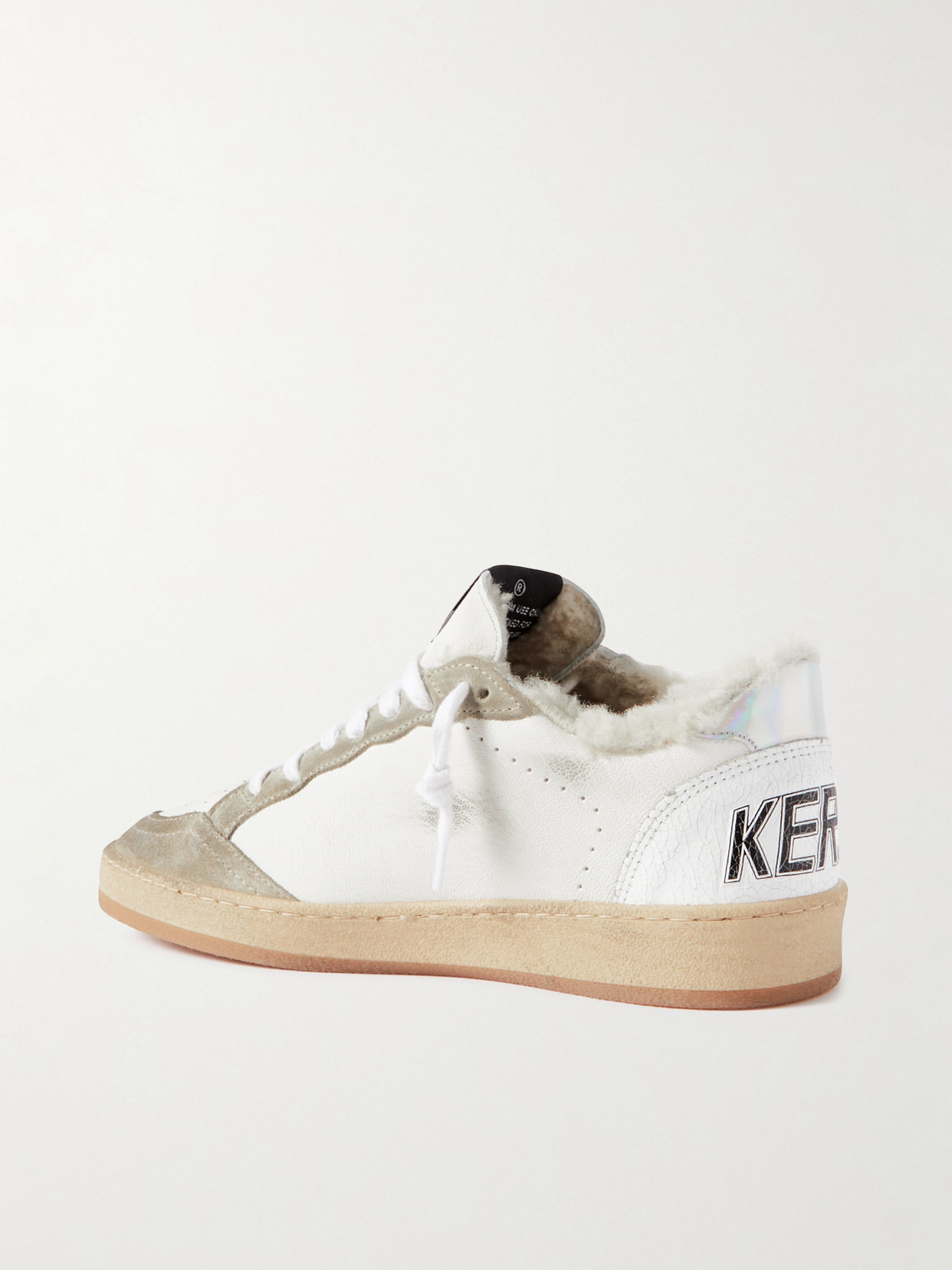 Shop Golden Goose Ball Star Shearling-lined Distressed Suede-trimmed Leather Sneakers In White