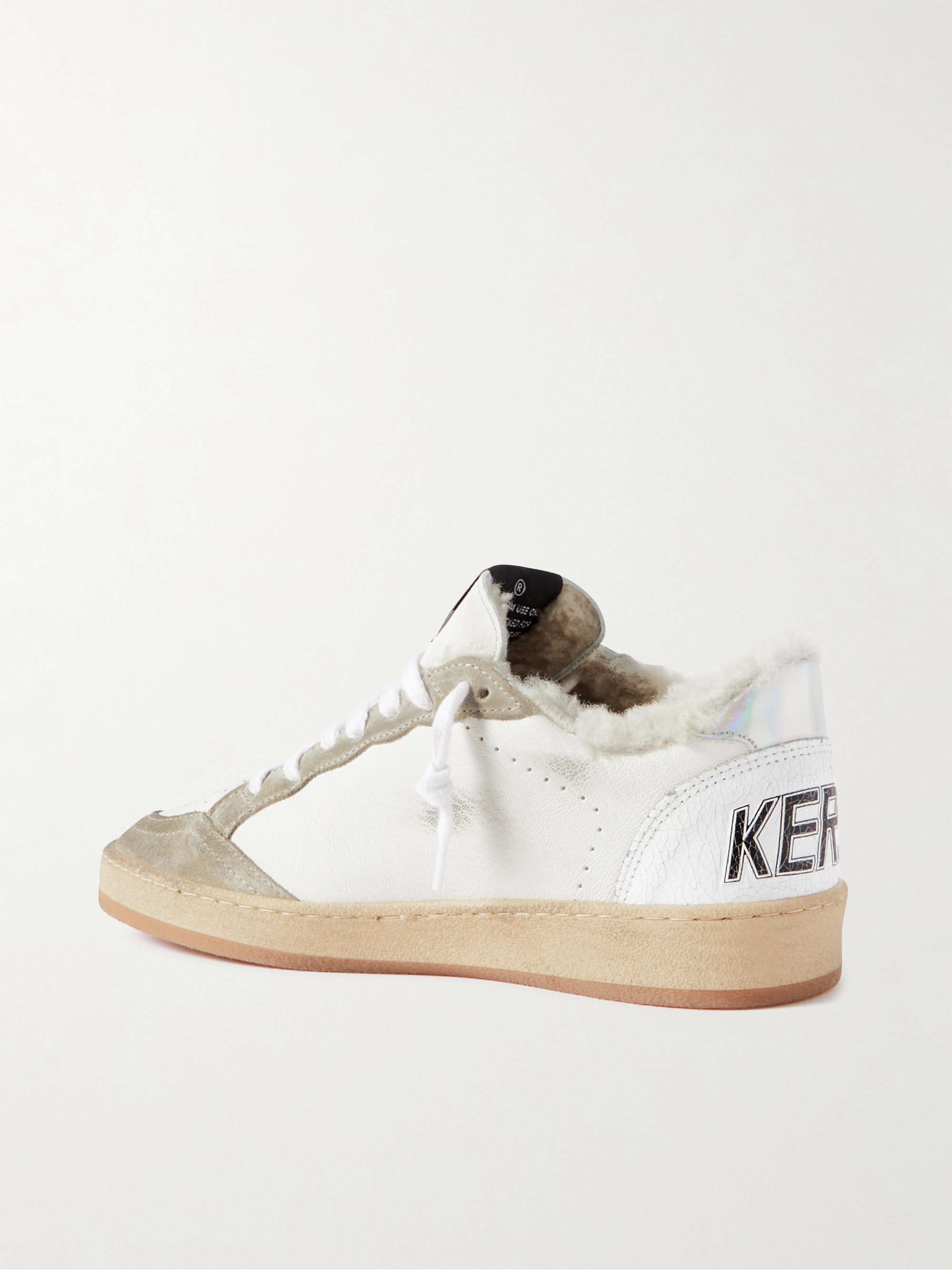 GOLDEN GOOSE Ball Star distressed metallic leather and canvas sneakers