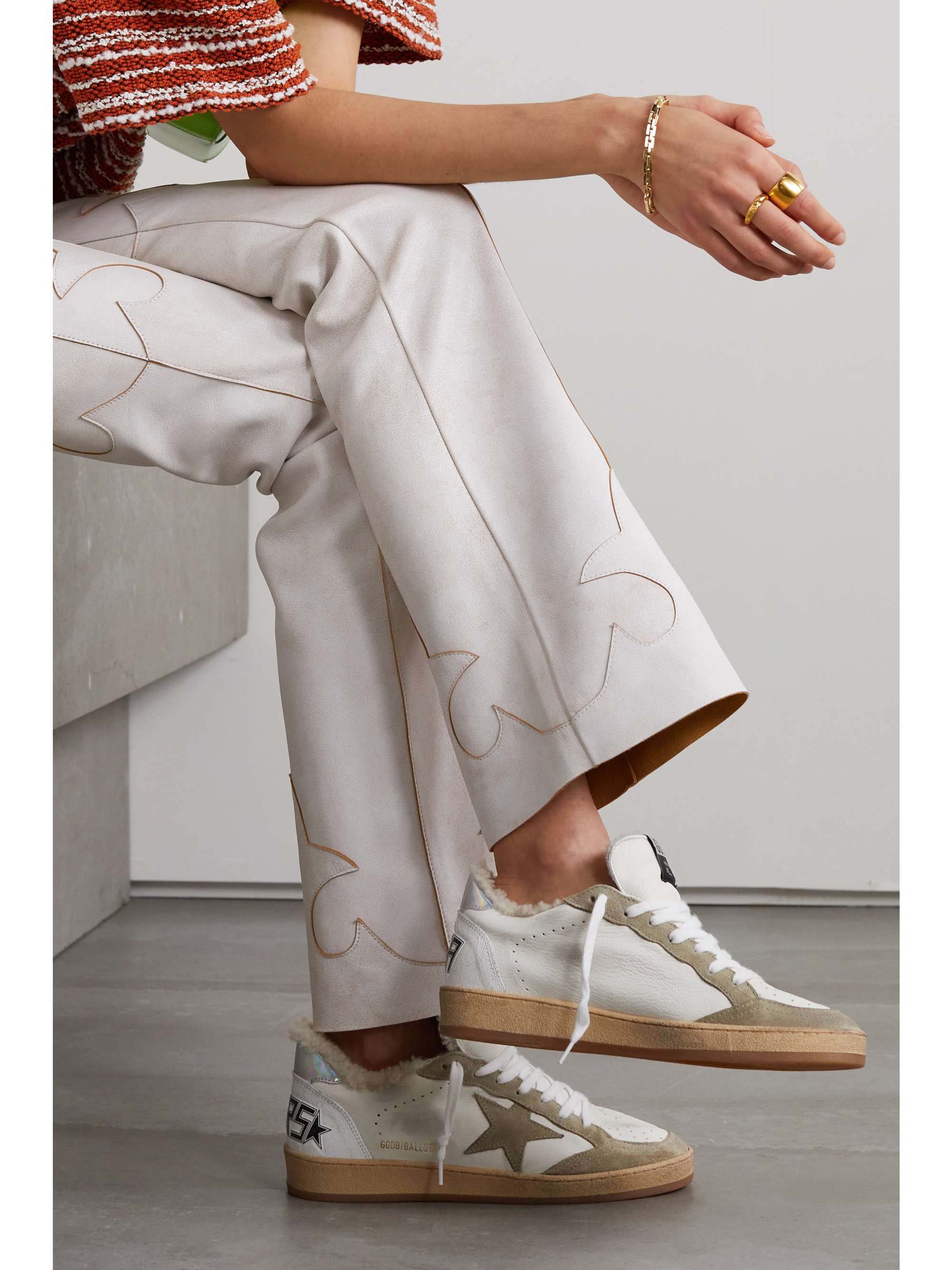 GOLDEN GOOSE Ball Star shearling-lined distressed suede-trimmed leather  sneakers | NET-A-PORTER