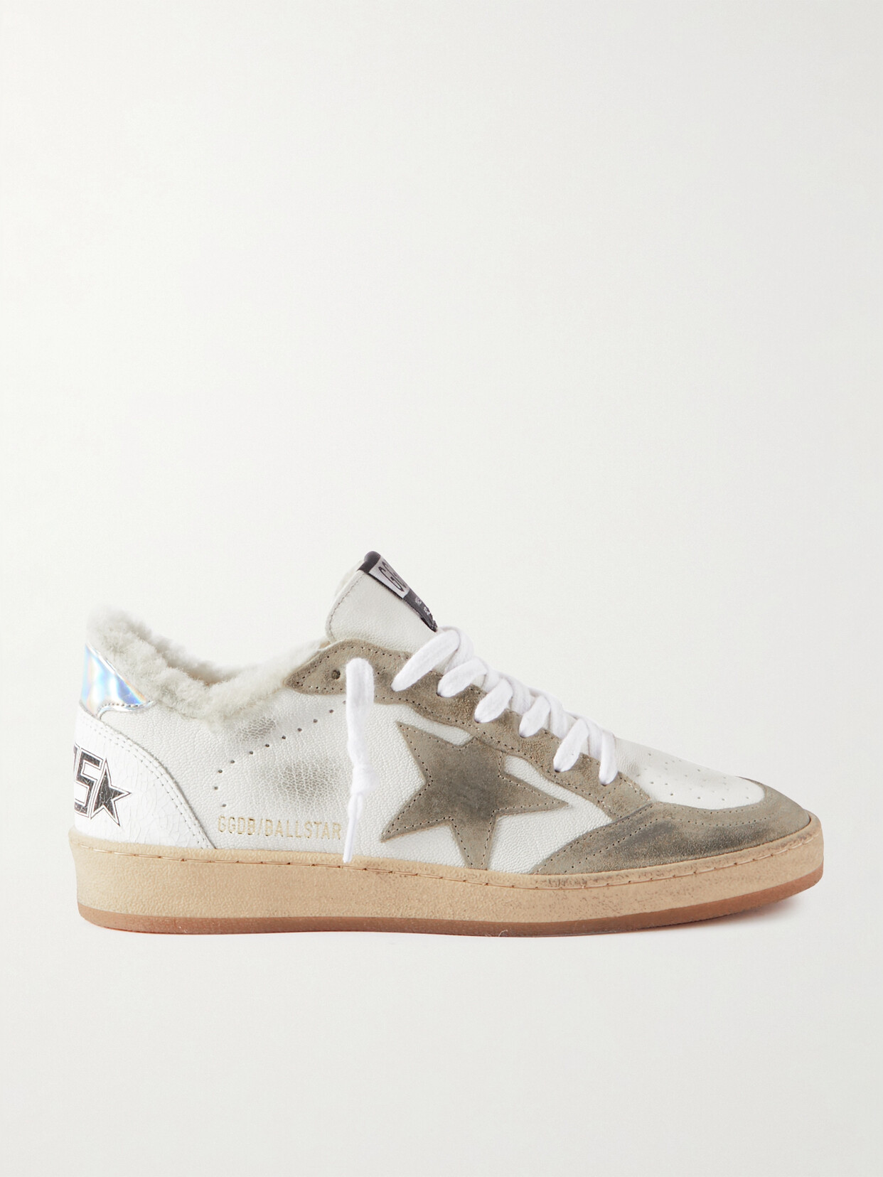 Shop Golden Goose Ball Star Shearling-lined Distressed Suede-trimmed Leather Sneakers In White