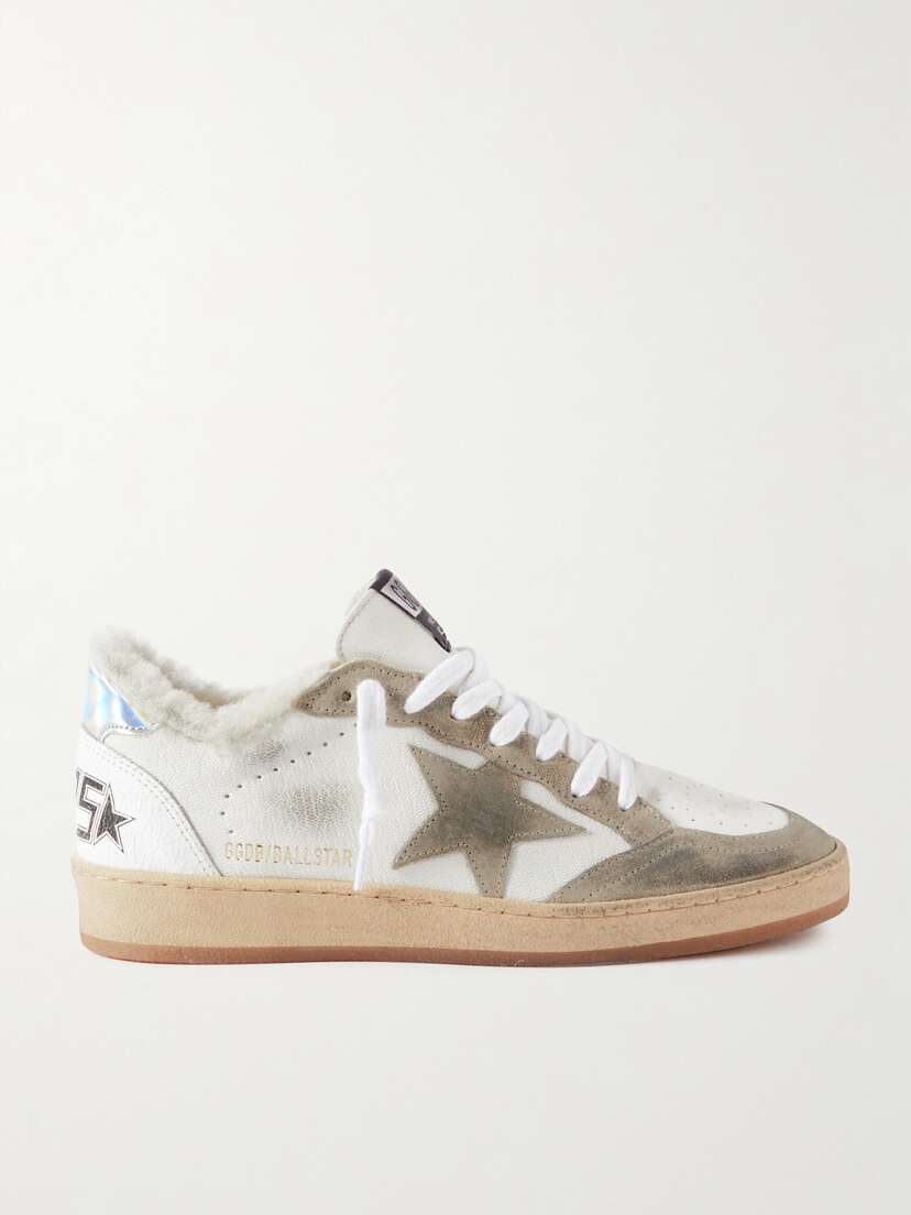 Golden Goose Ball Star Shearling-lined Distressed Suede-trimmed Leather Sneakers