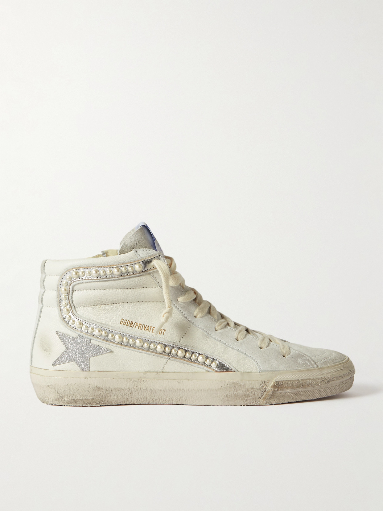 Golden Goose Slide Embellished Distressed Glittered Leather And Suede High-top Sneakers In White