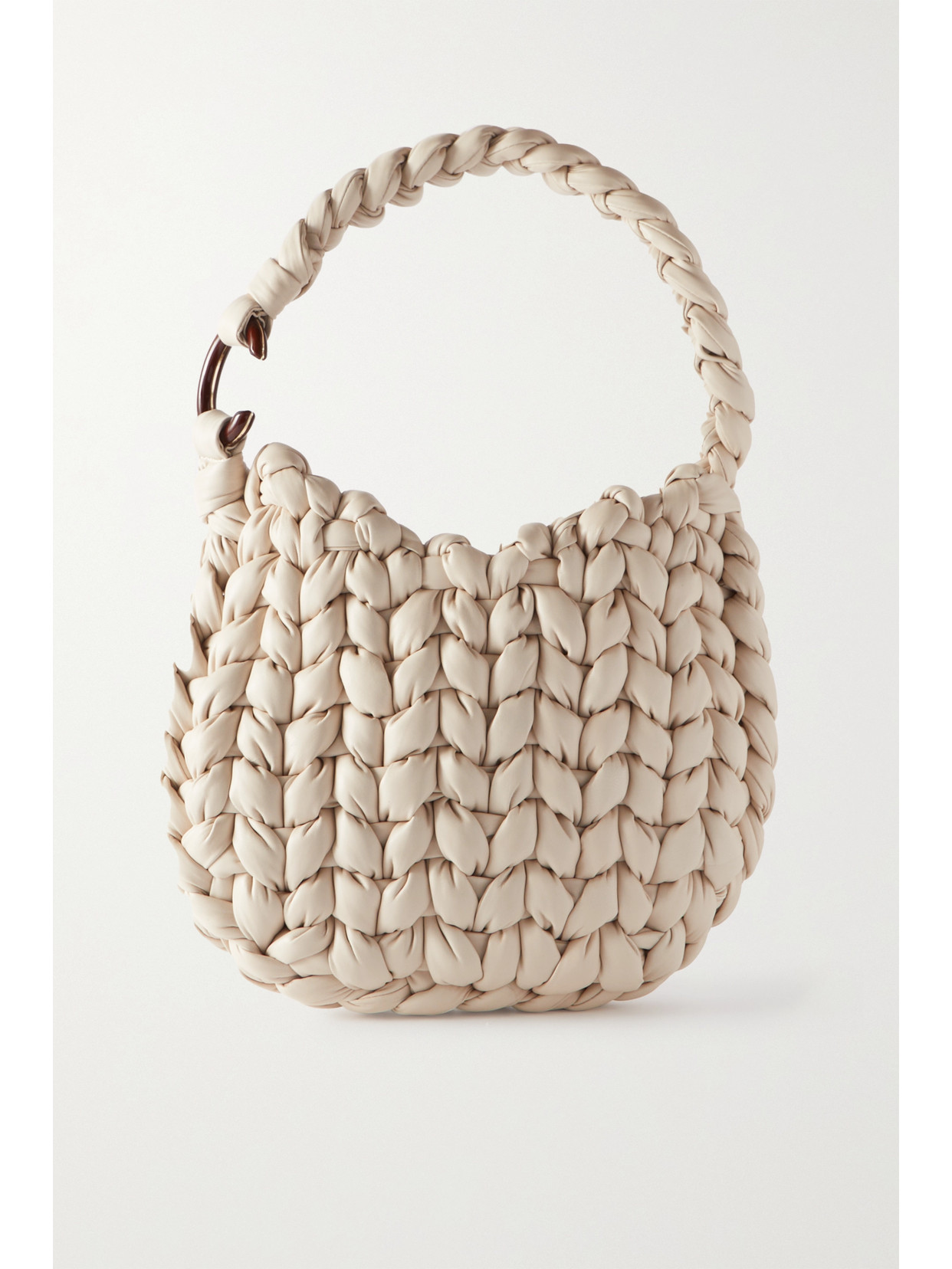 Chloé Wooden C Medium Woven Leather Shoulder Bag In Nude