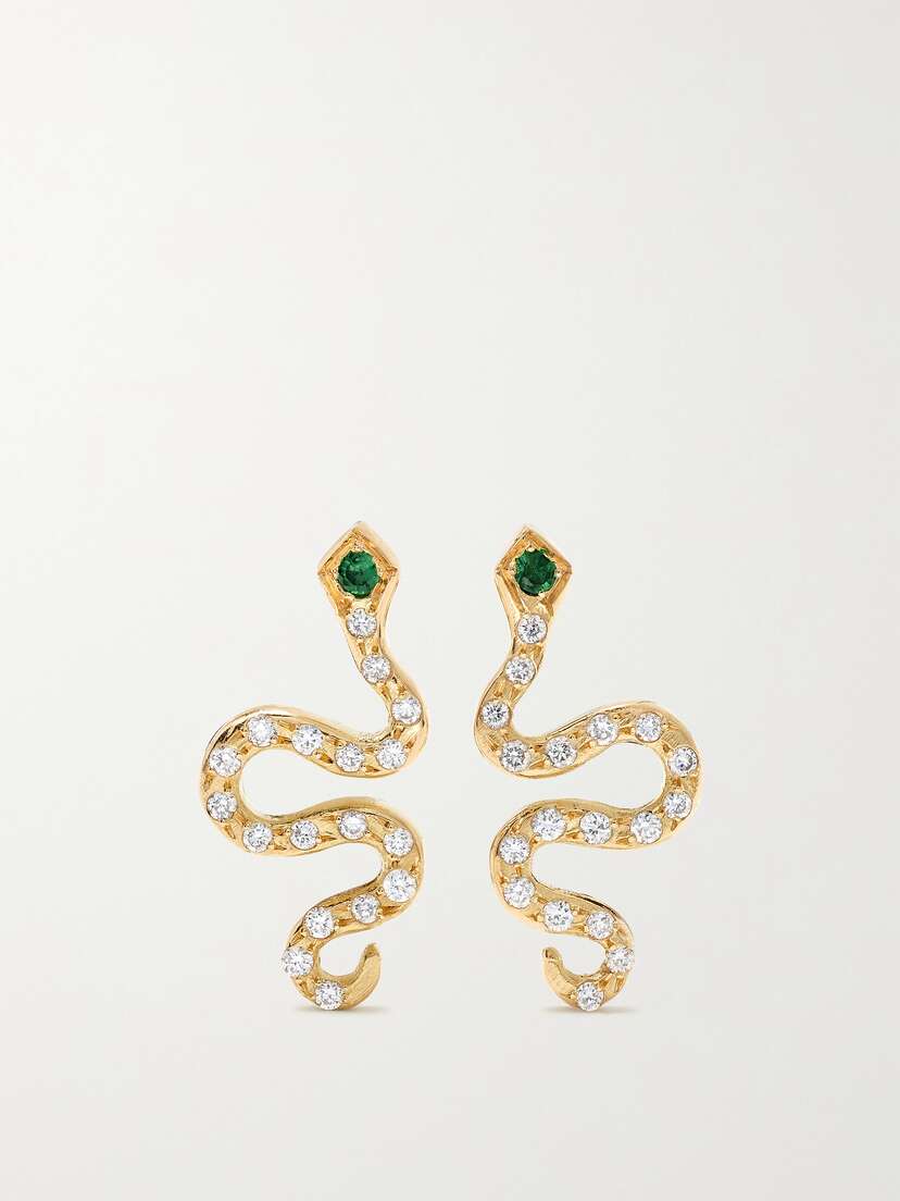 Ileana Makri Little Snake 18-karat Gold, Diamond And Tsavorite Earrings