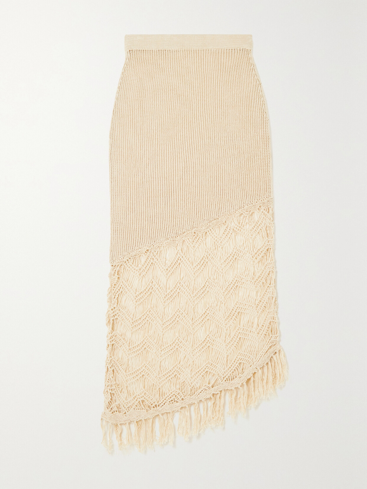 Savannah Morrow - + Net Sustain Sakari Fringed Asymmetric Crochet-knit Pima Cotton Skirt - Cream